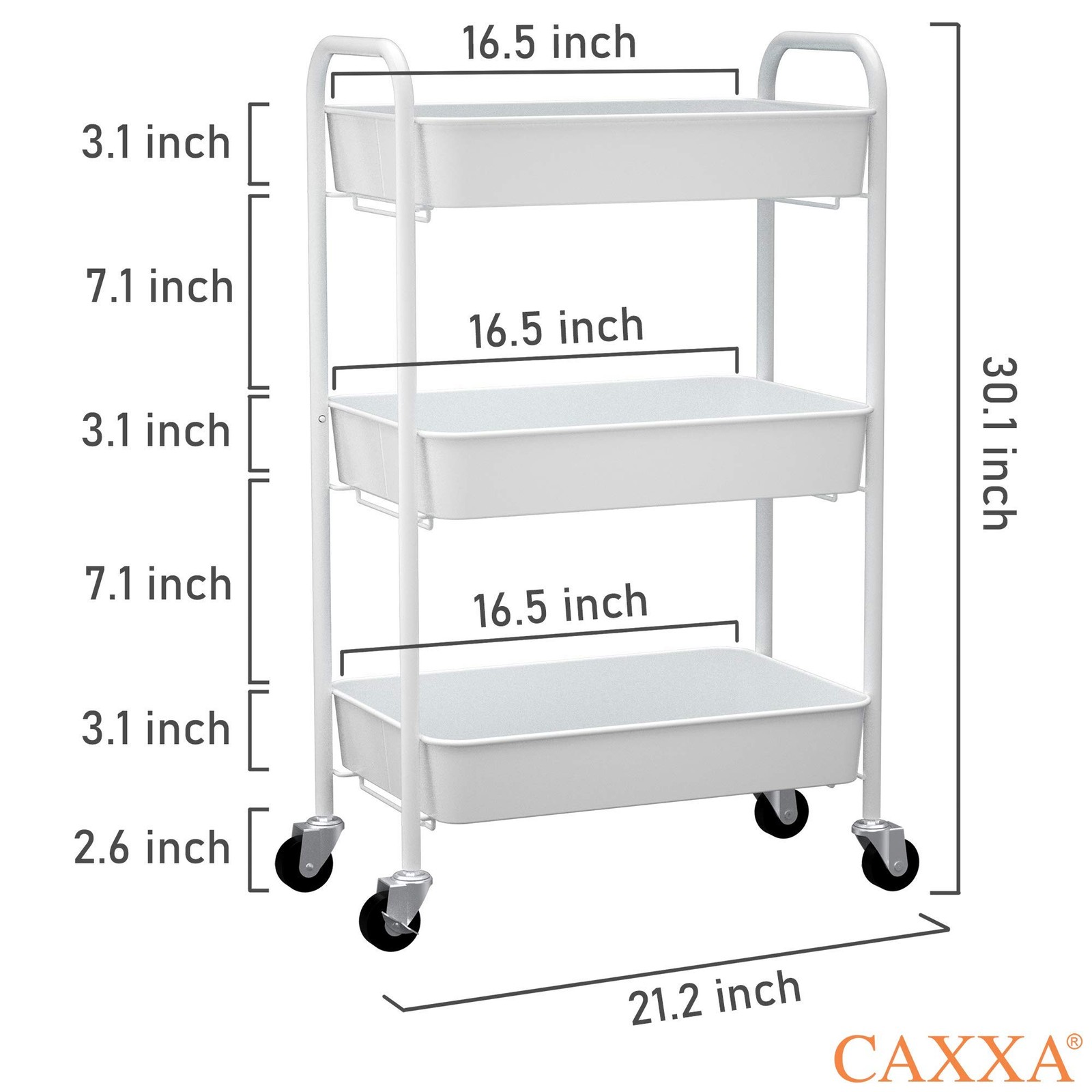 3 Tier Rolling Metal Storage Organizer Mobile Utility Cart Caster Wheels