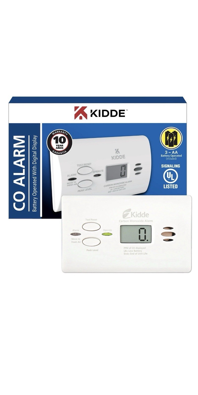 Kidde KN-COPP-B-LPM Battery Operated Carbon Monoxide Alarm with Digital Display