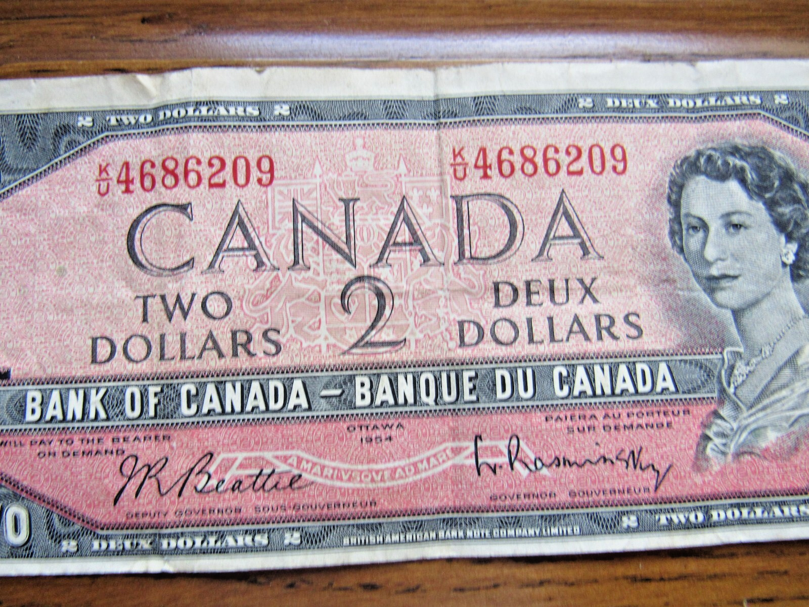 Canadian 2 Dollar Bill Ottawa 1954