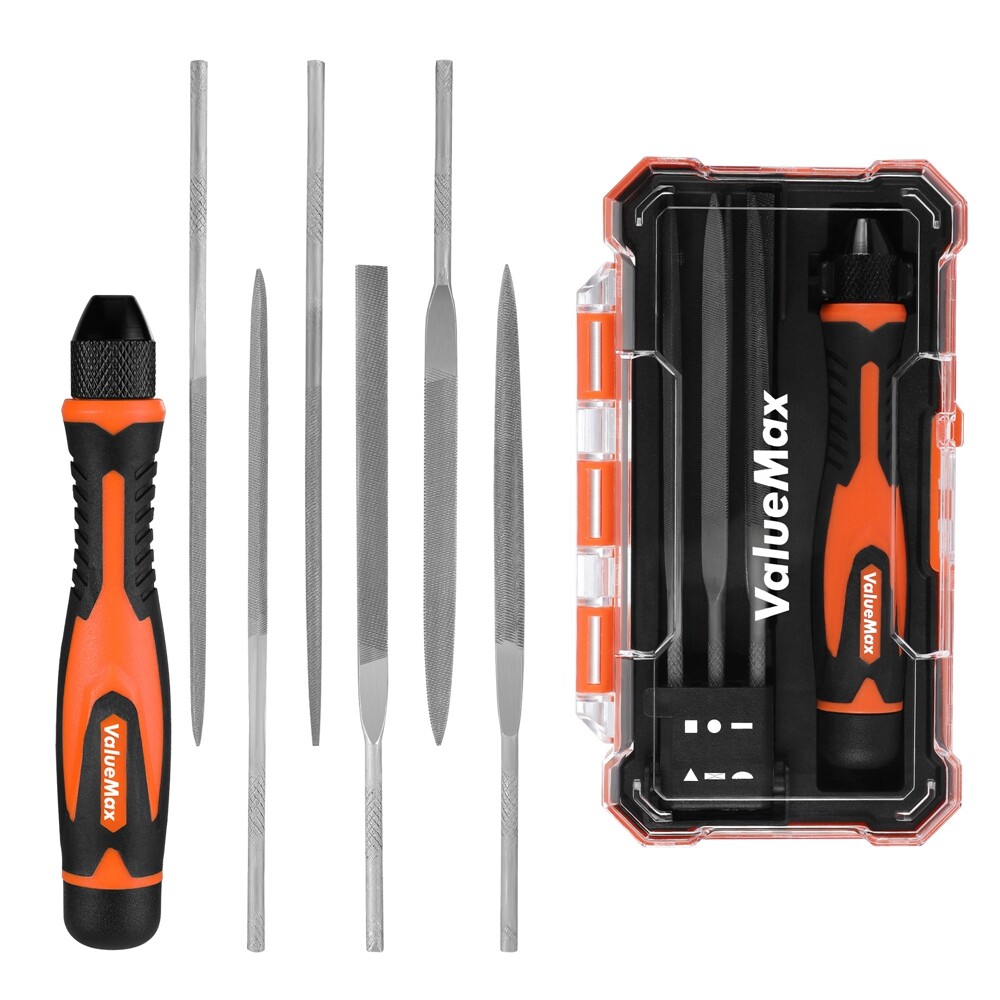 7PIECE Interchangeable Needle File Set Flat Warding Round Flat Half-Round Square