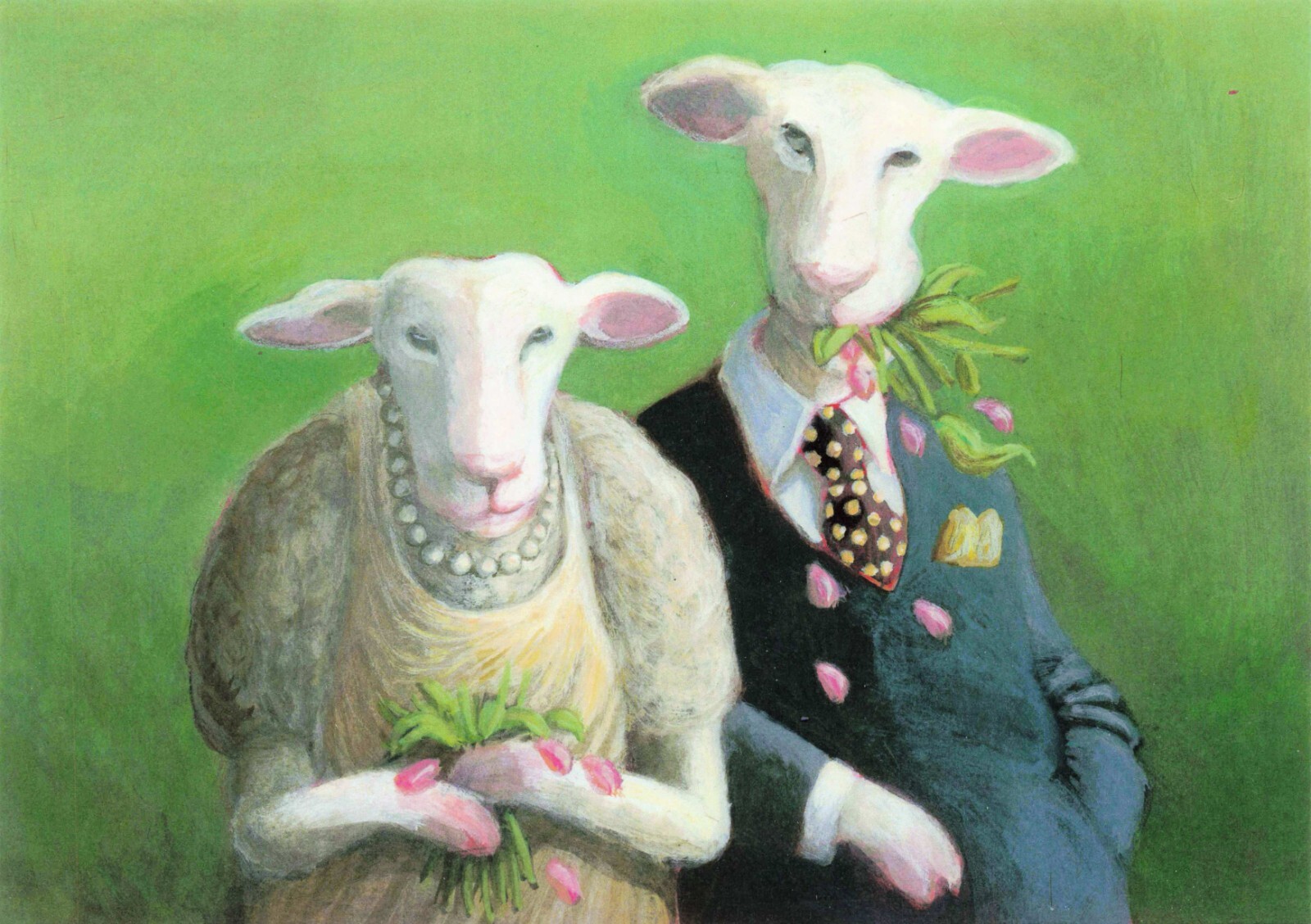 Humanized Sheep Couple by Peter Gut Fantasy Art Vintage Postcard Unposted