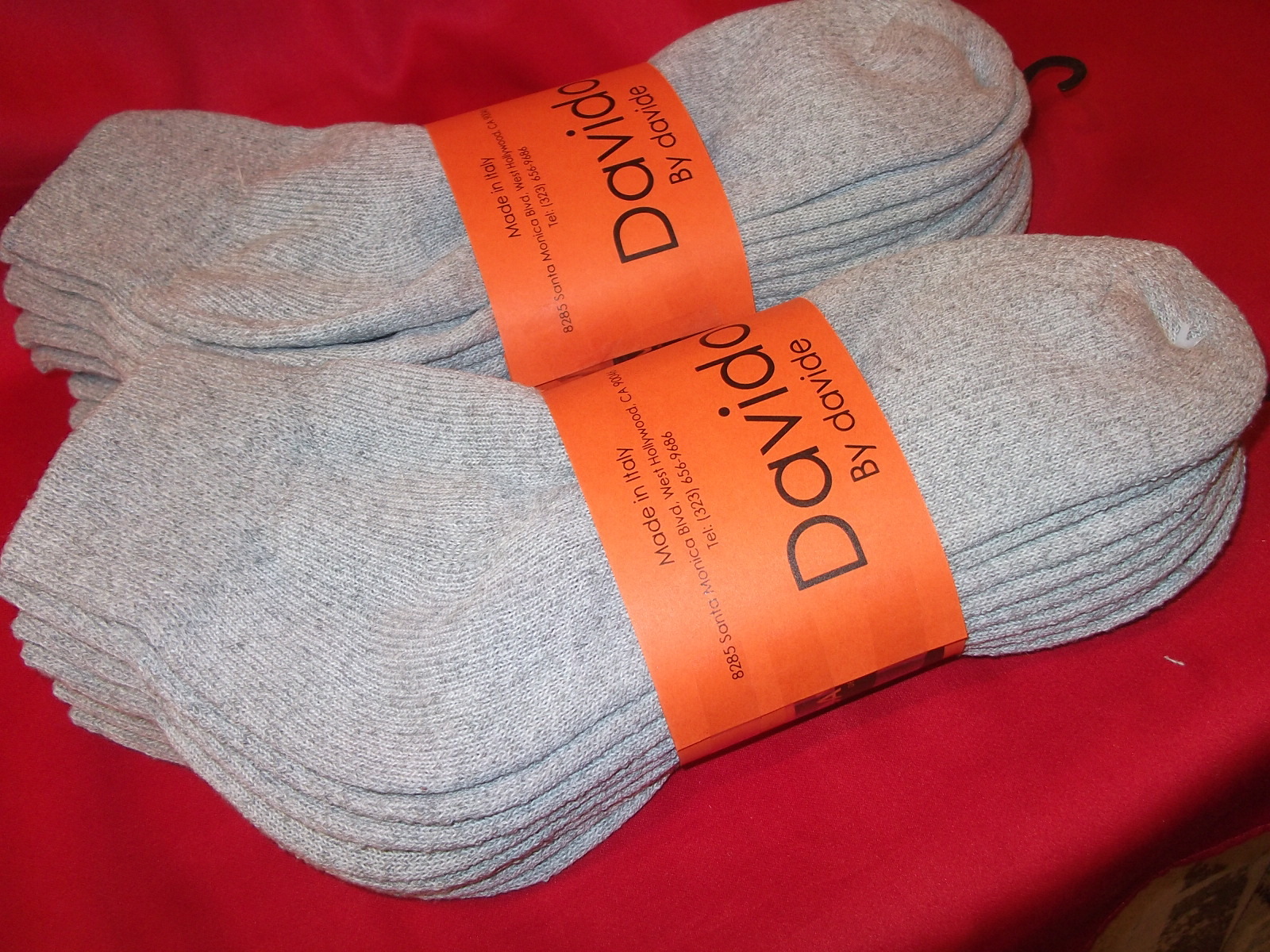 Davido Mens socks ankle / quarter 100% cotton made in Italy 6 pairs gray 9-11