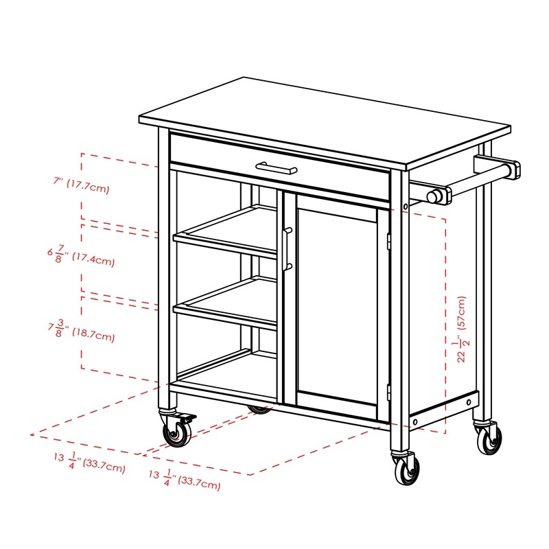Pemberly Row 34.61"H Transitional Solid Wood Kitchen Cart in Walnut/Natural