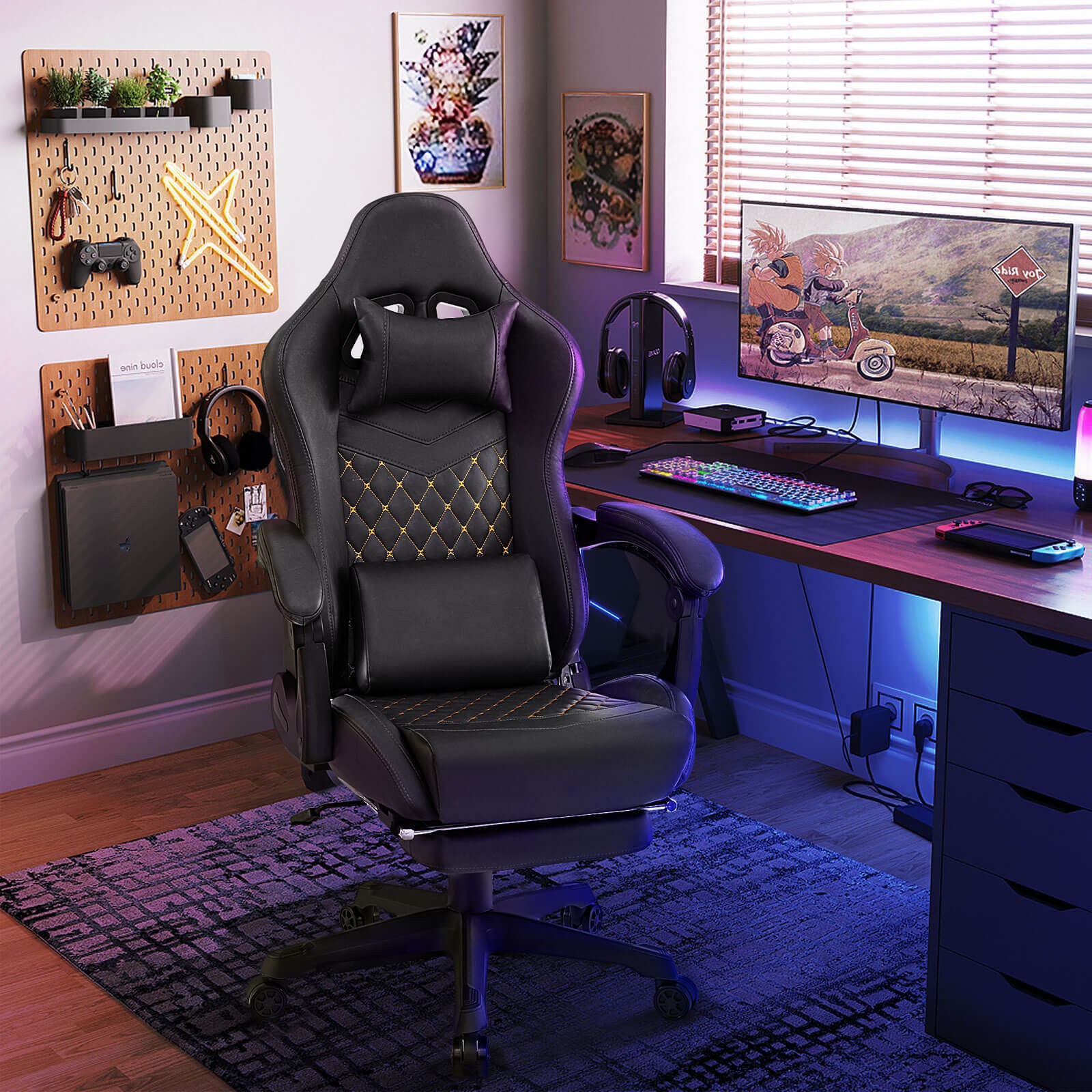 Gaming Chair w/ Footrest Ergonomic Video Game Computer Chair w/Headrest