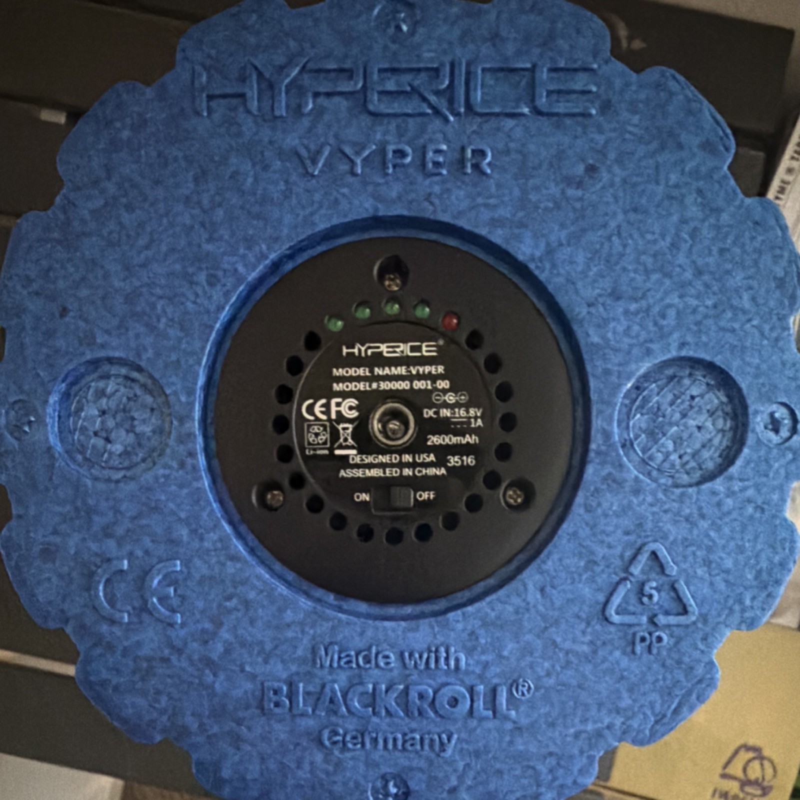Hyperice Vyper Vibrating Foam Roller Blue with Charger