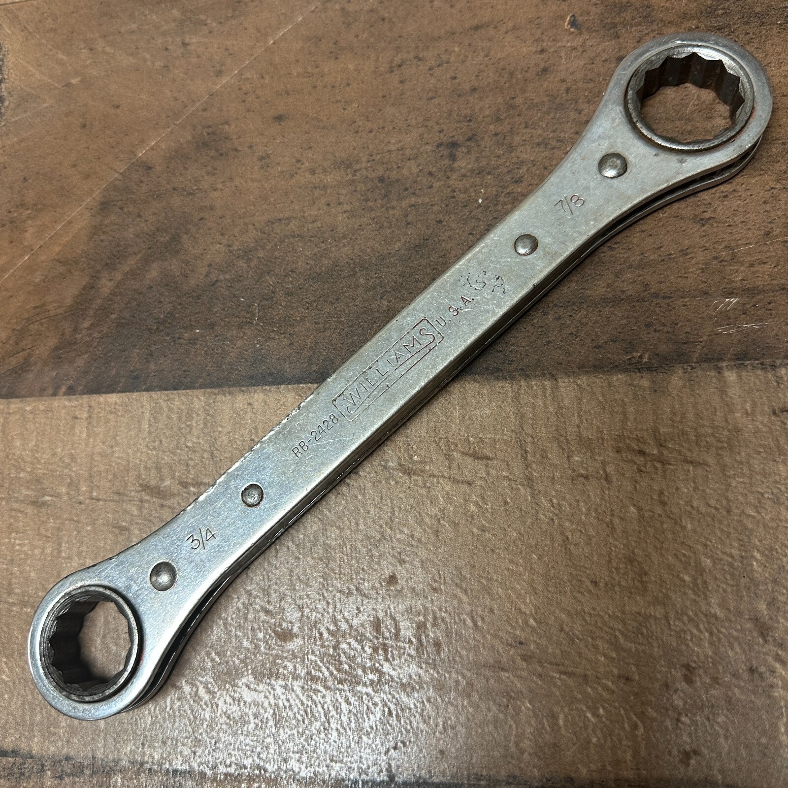 Vintage WILLIAMS USA WRENCH DOUBLE BOX RATCHETING 3/4" X 7/8" 12 PT RB-2428