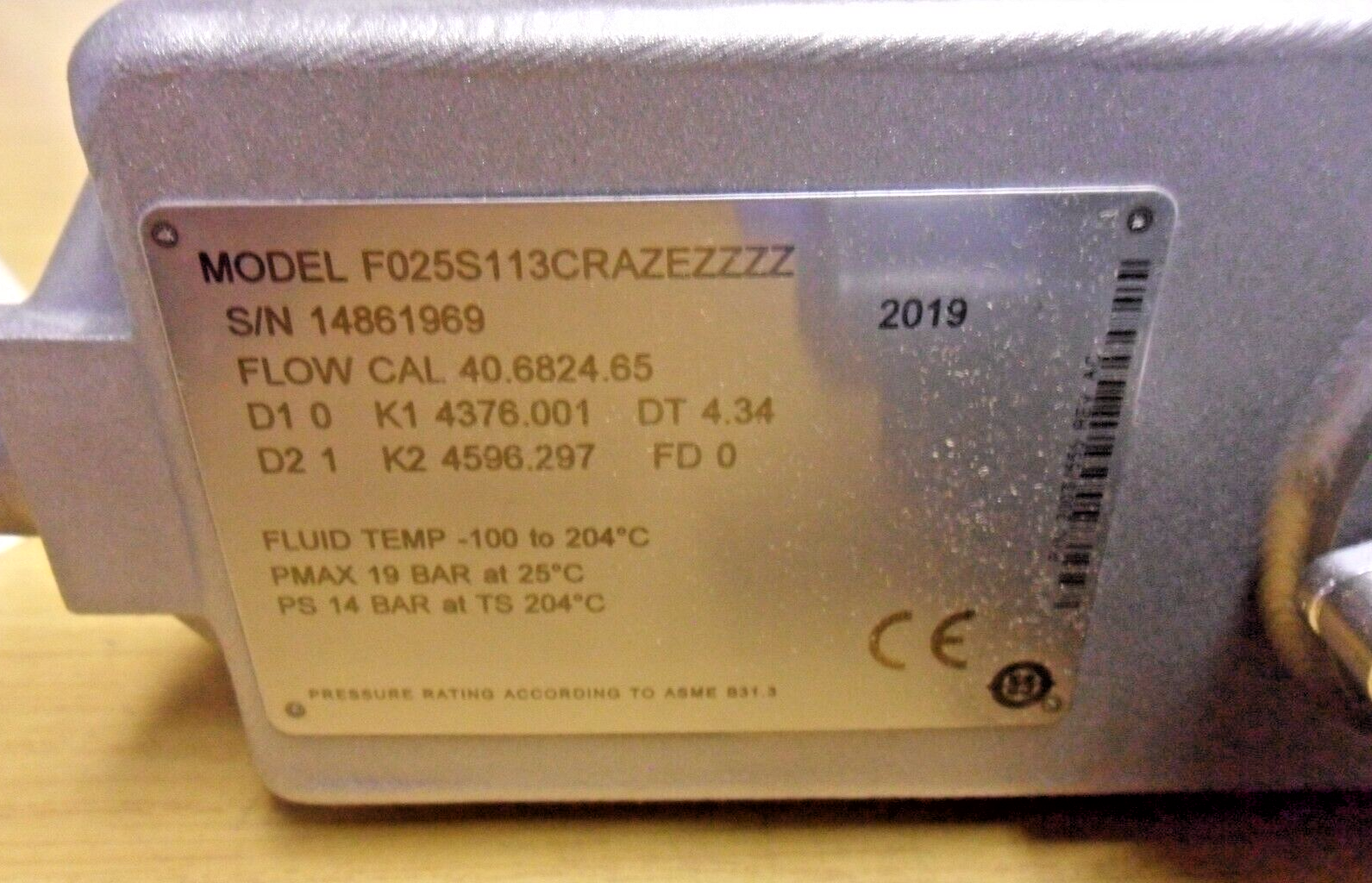 MICRO MOTION Mass Flow Sensor F025S (Transmitter face not included)