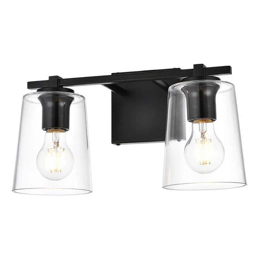 Living District Kacey 2-Light Iron & Glass Bath Sconce in Black/Clear