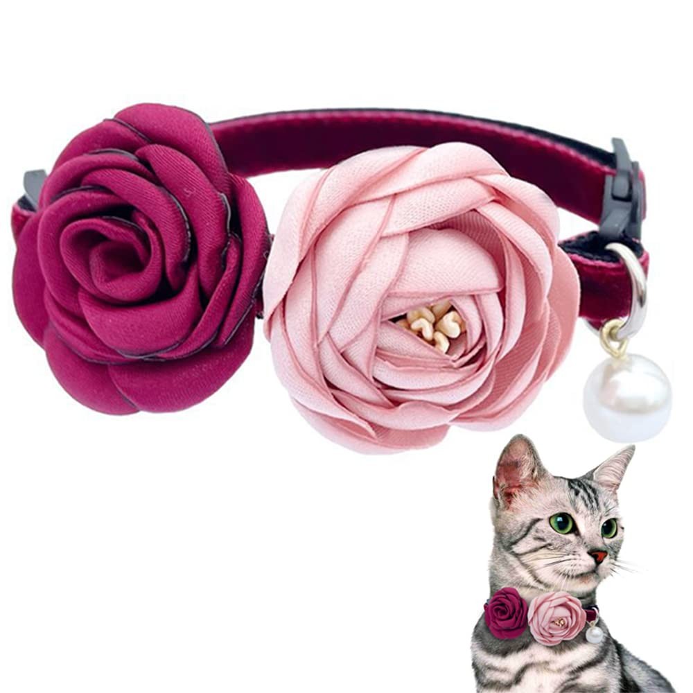 Fupo Cat Collar Breakaway with Flower for Girl Cats Kitten One Size, Red