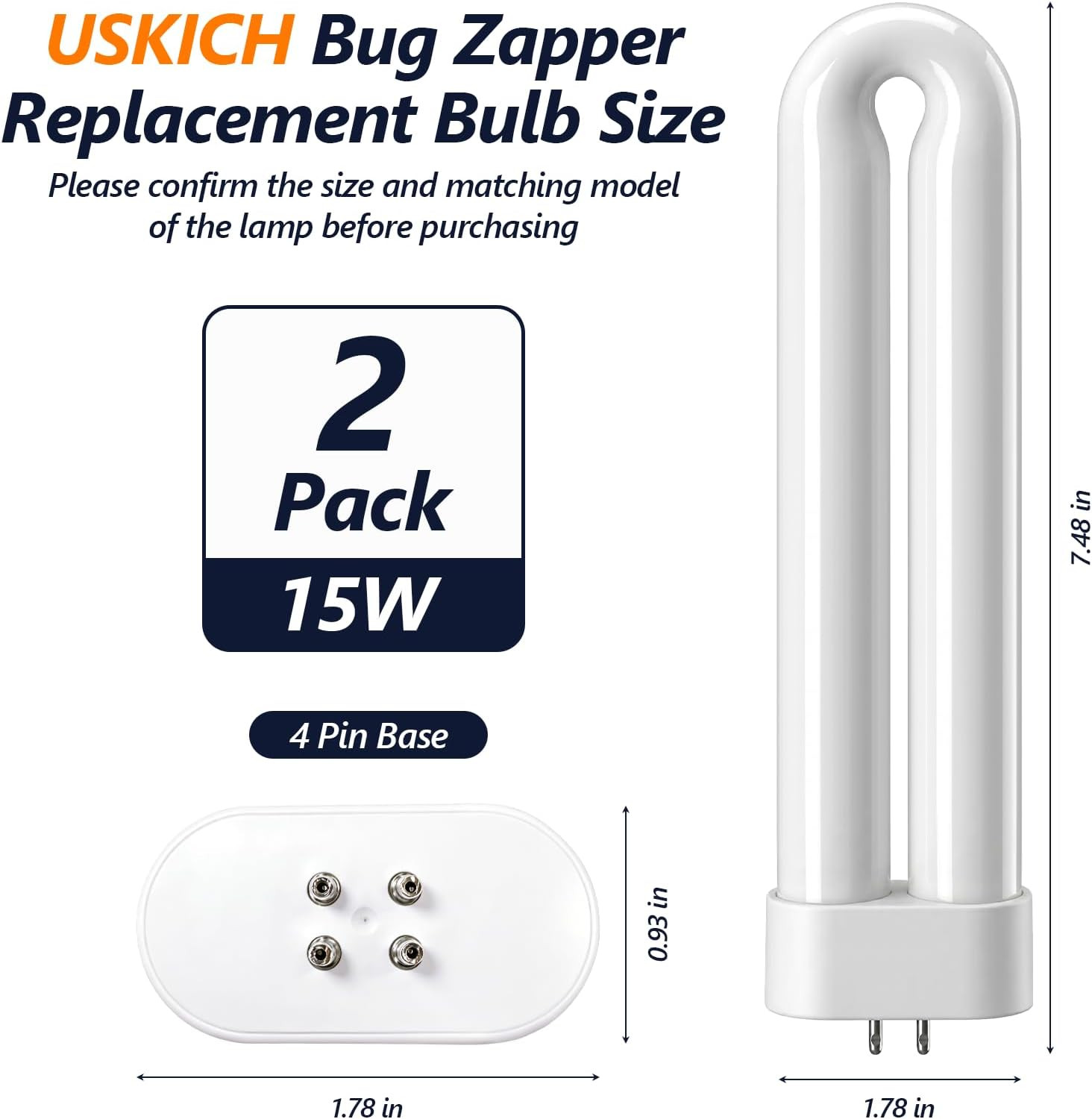 Bug Zapper Light Bulb Replacement for 15W Bug Zapper with 4-Pin Base, Ful 15W-BL