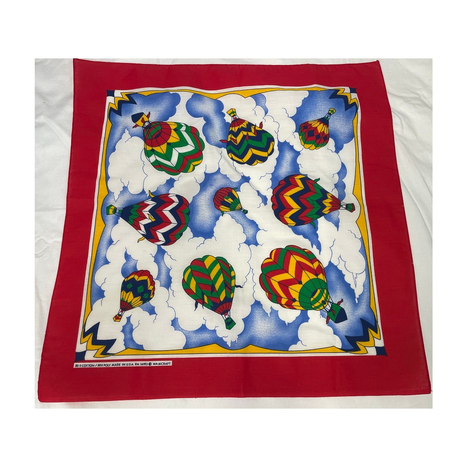 Vintage 1980s Red Hot Air Balloon Themed Bandana Wamcraft