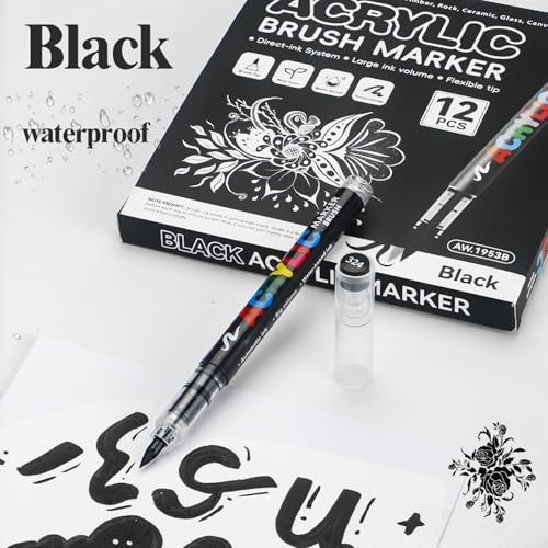 Paint Pen,12Pack Acrylic Paint Marker Ideal for Rock Black