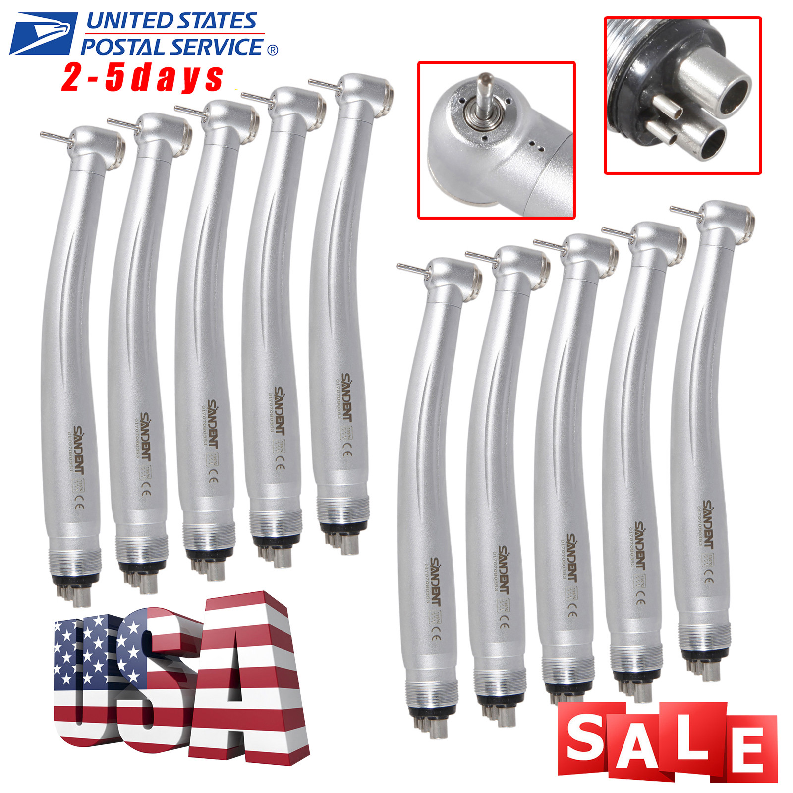 10pcs NSK Style Dental High Speed Handpiece Push Button type 4/2 Hole SANDENT-M4