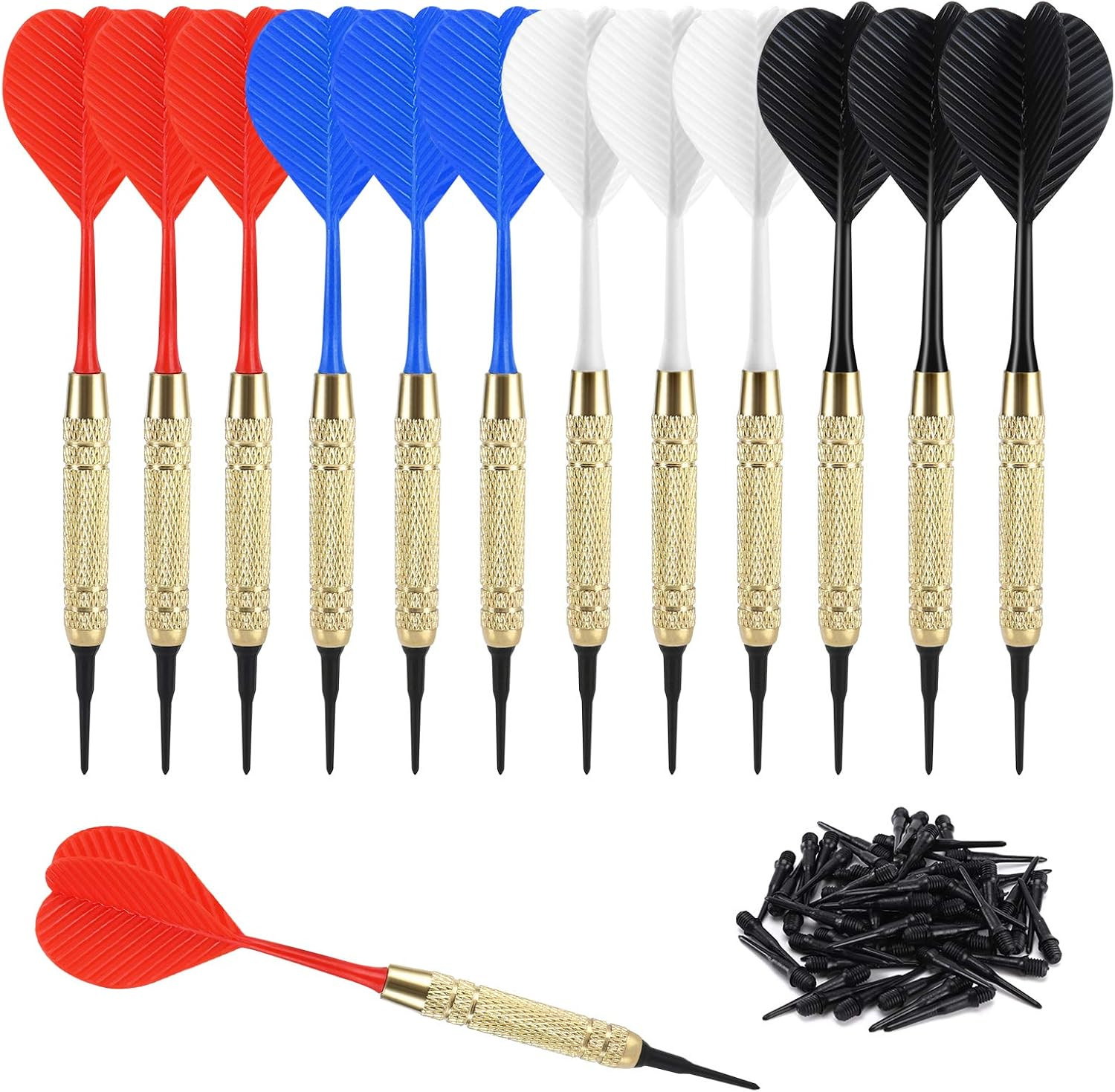 12 Pcs Soft Tip Darts, 18G Plastic Tip Darts Set, Attach Extra 100 Black
