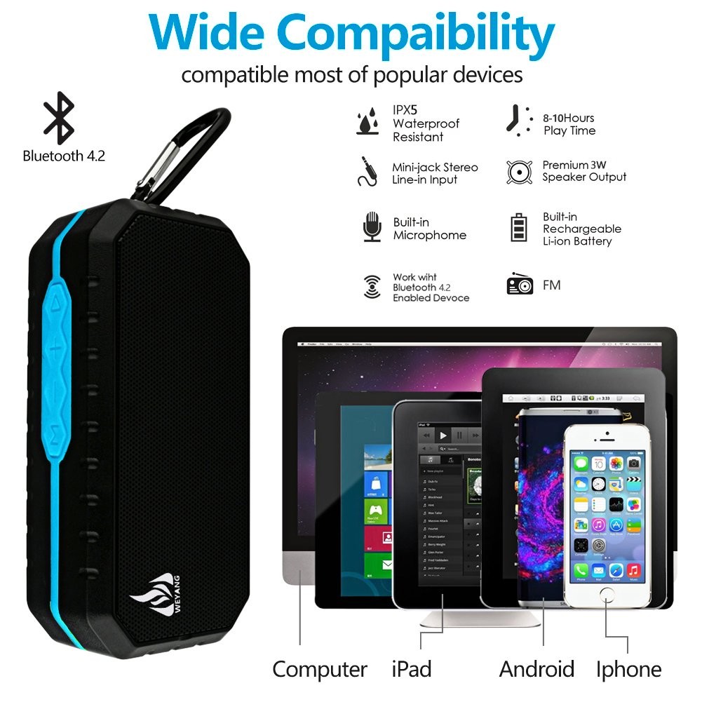 WEYANG Portable Bluetooth Speaker,IP65 Waterproof Wireless black