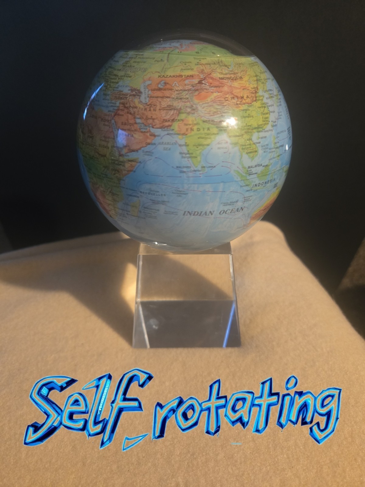 MOVA 4" Ocean Blue Relief Map Rotating Globe with Square Crystal Base