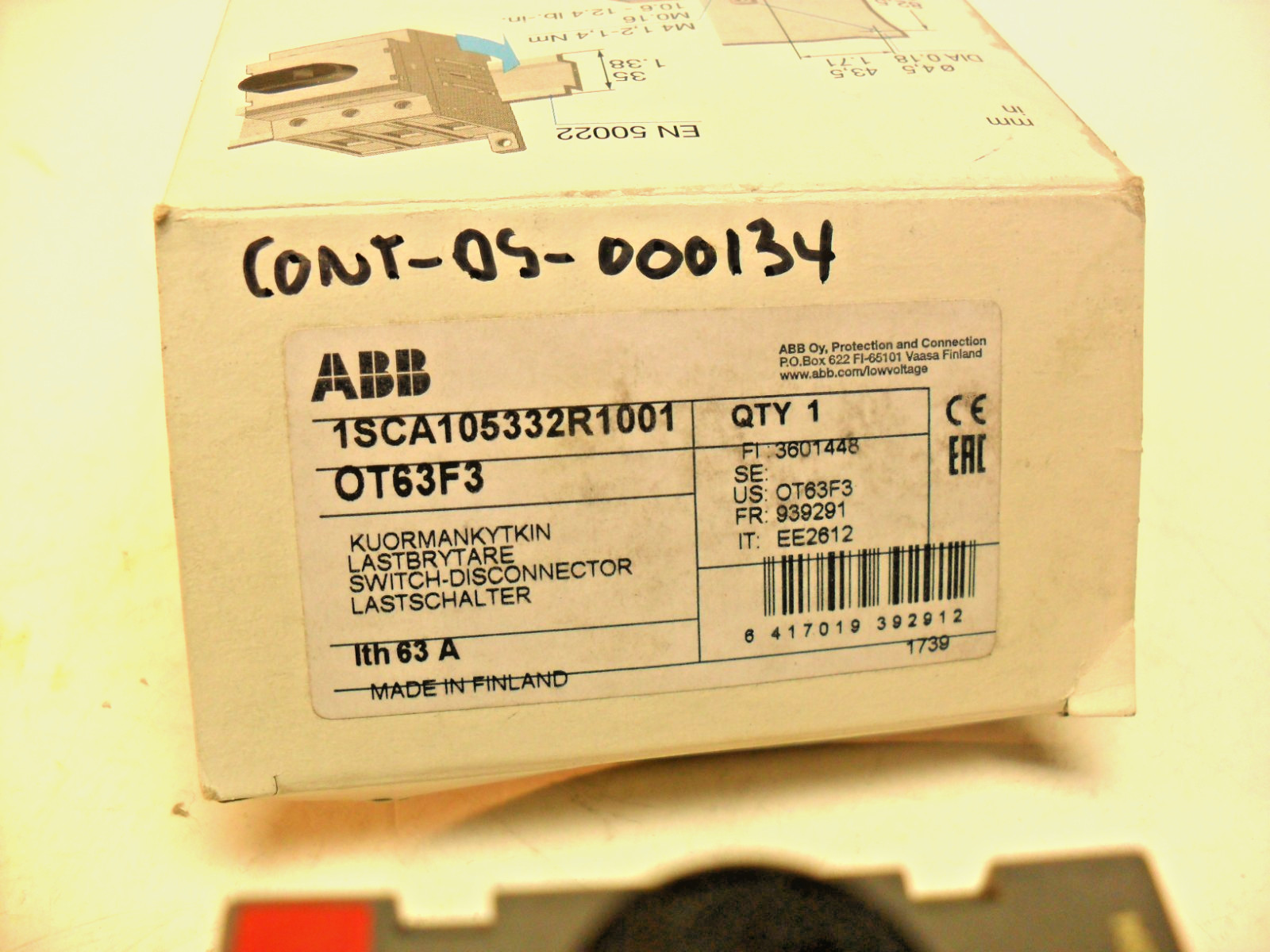 OT63F3  - ABB - 1SCA105332R1001 Disconnect Switch - New in Factory Box