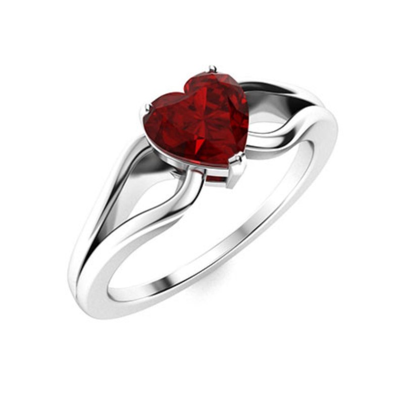 Solitaire 6MM Heart Shape Garnet Gemstone 925 Sterling Silver Split Shank Ring