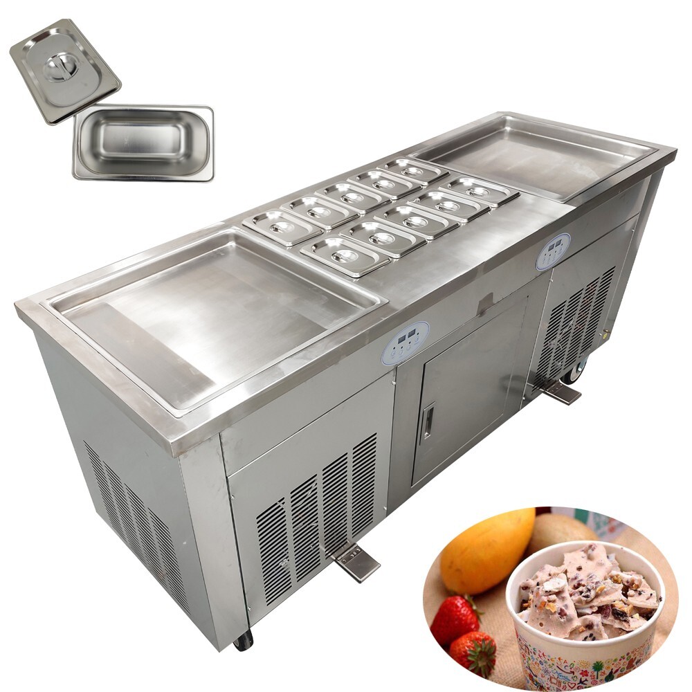 Ice Frying Fried Ice Cream Machine Double Square Pan Defrosting Yogurt Milk 110V