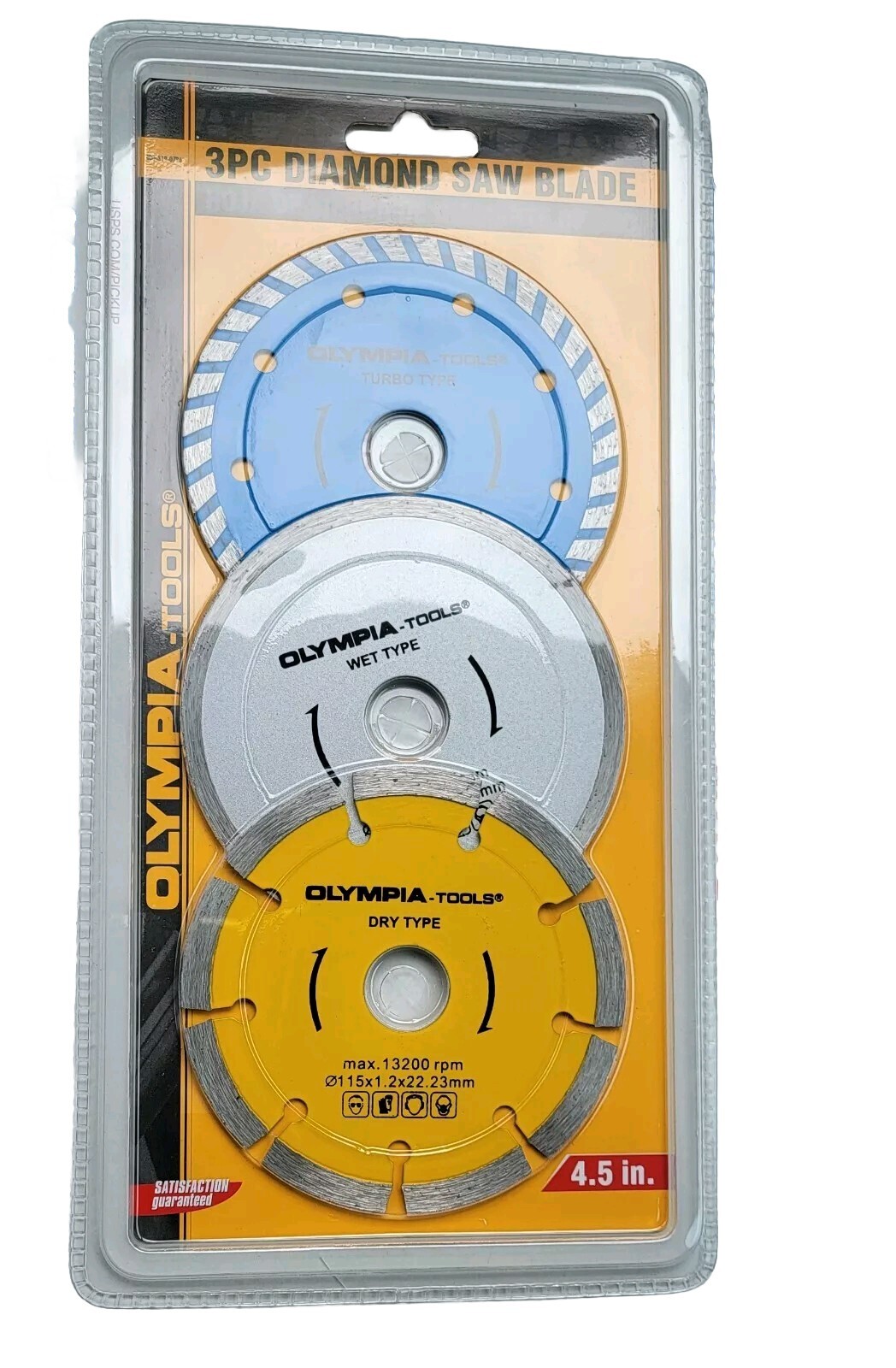 Olympia Tools 3pc Diamond Saw Blade.Turbo type,Wet type,Dry type . 4,5 "
