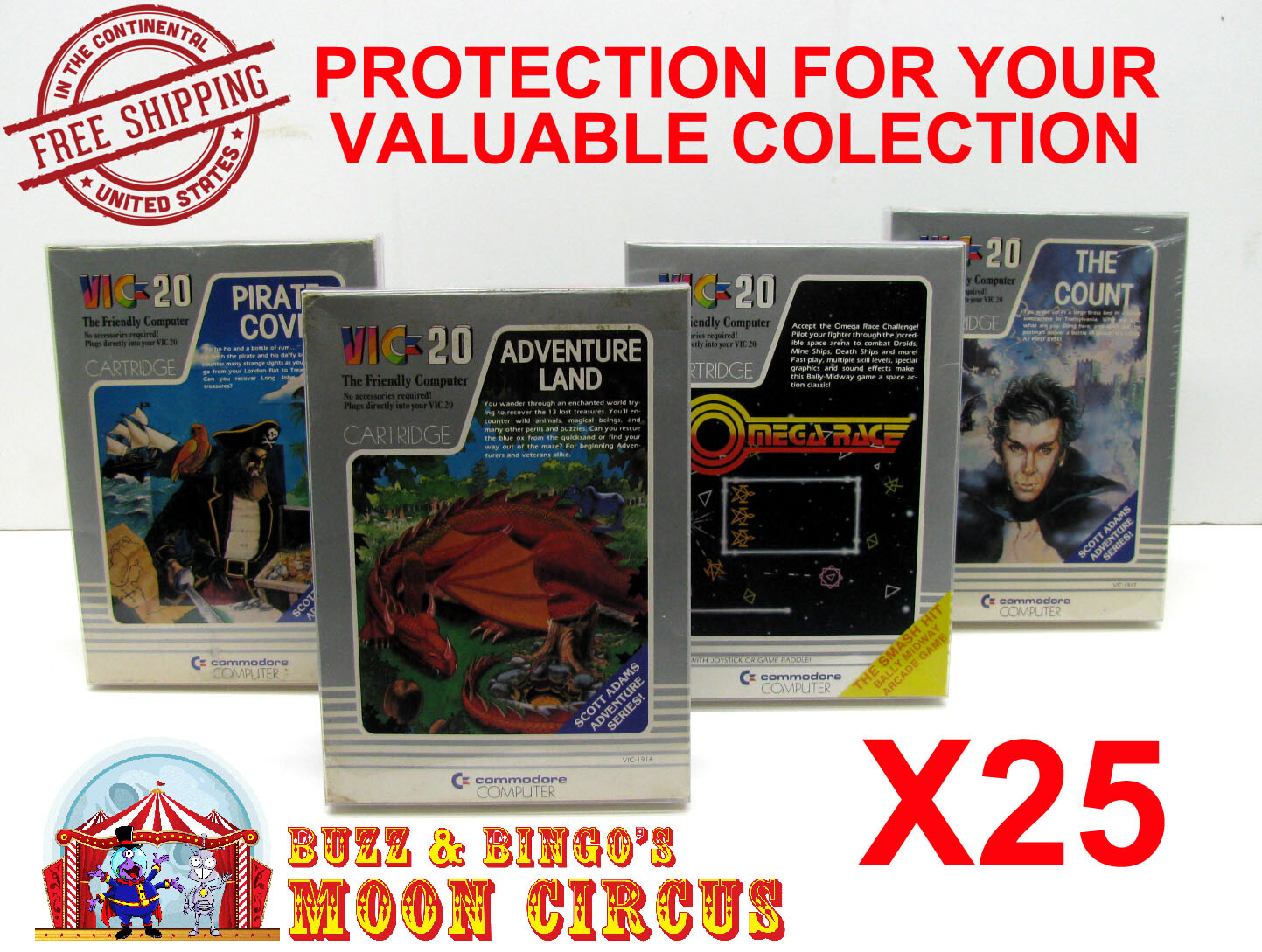 25X COMMODORE VIC 20 CIB CARTRIDGE BOX - CLEAR PROTECTIVE BOX PROTECTOR SLEEVE