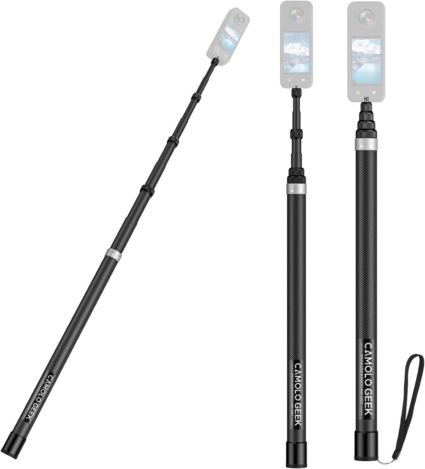 Carbon Fiber Invisible Selfie Stick Extend Pole For Insta360 X6 X4 GoPro Camera
