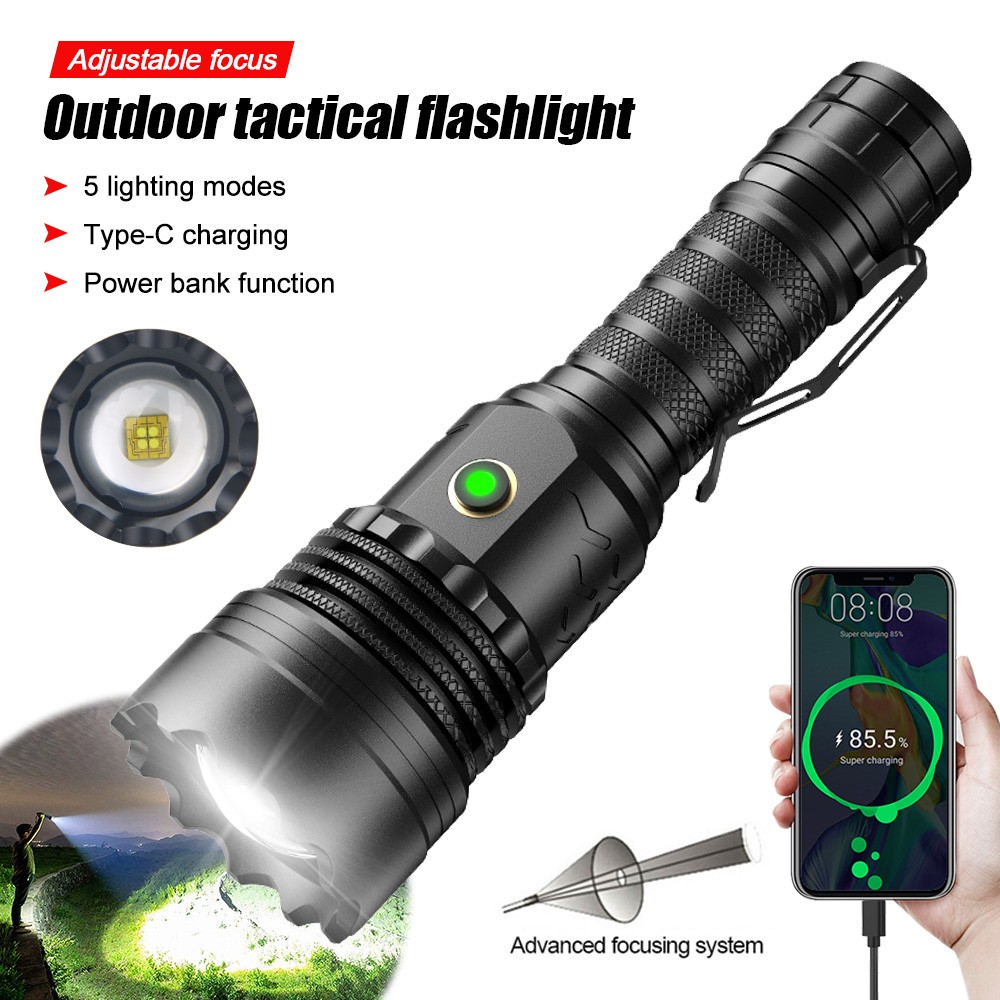 4-Core White Laser LED Flashlight 5 Modes – Rechargeable Waterproof Torch
