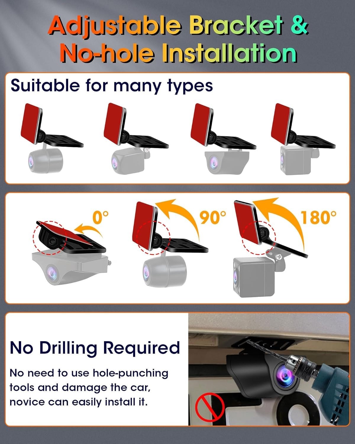 Adjustable Rear Camera Holder with Strong Adhesive & 180° Flexibility