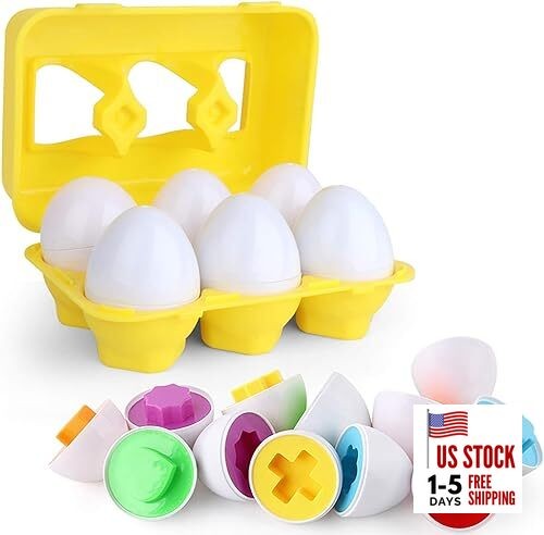 Toddler Toys - Color Matching Egg Set - Educational Color, Shapes and 6 Eggs