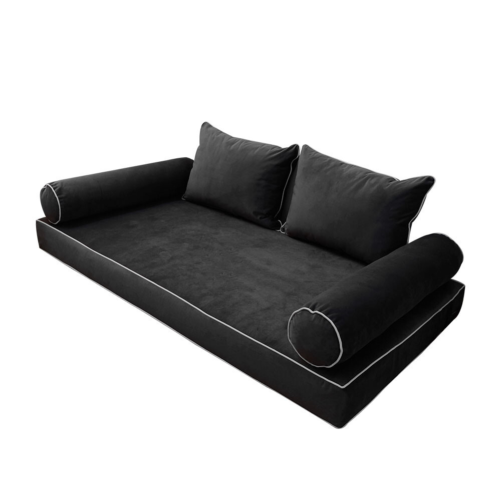 SLIPCOVER ONLY V4 Velvet Daybed Mattress Pillow Contrast Pipe Trim Twin-XL AD350
