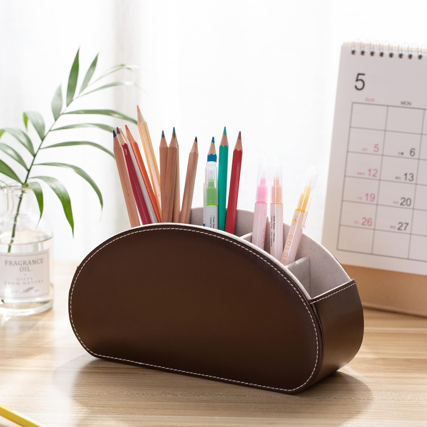 Remote Control Holders Organizer Box with 5 Compartment PU Leather Multi-func...