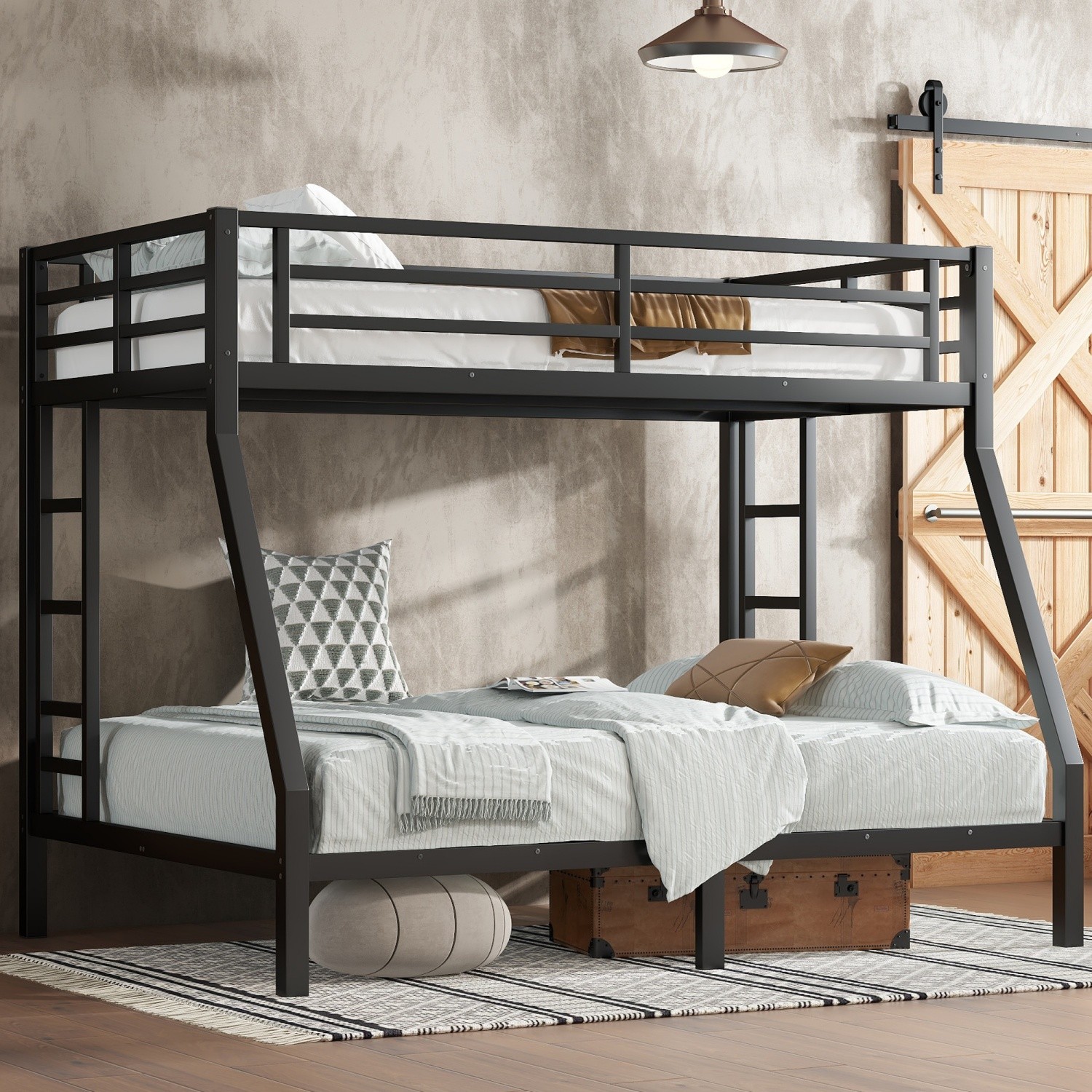 Twin over Full Metal Bunk Bed w/ 2 Ladders for Teens Adults No Box Spring Needed