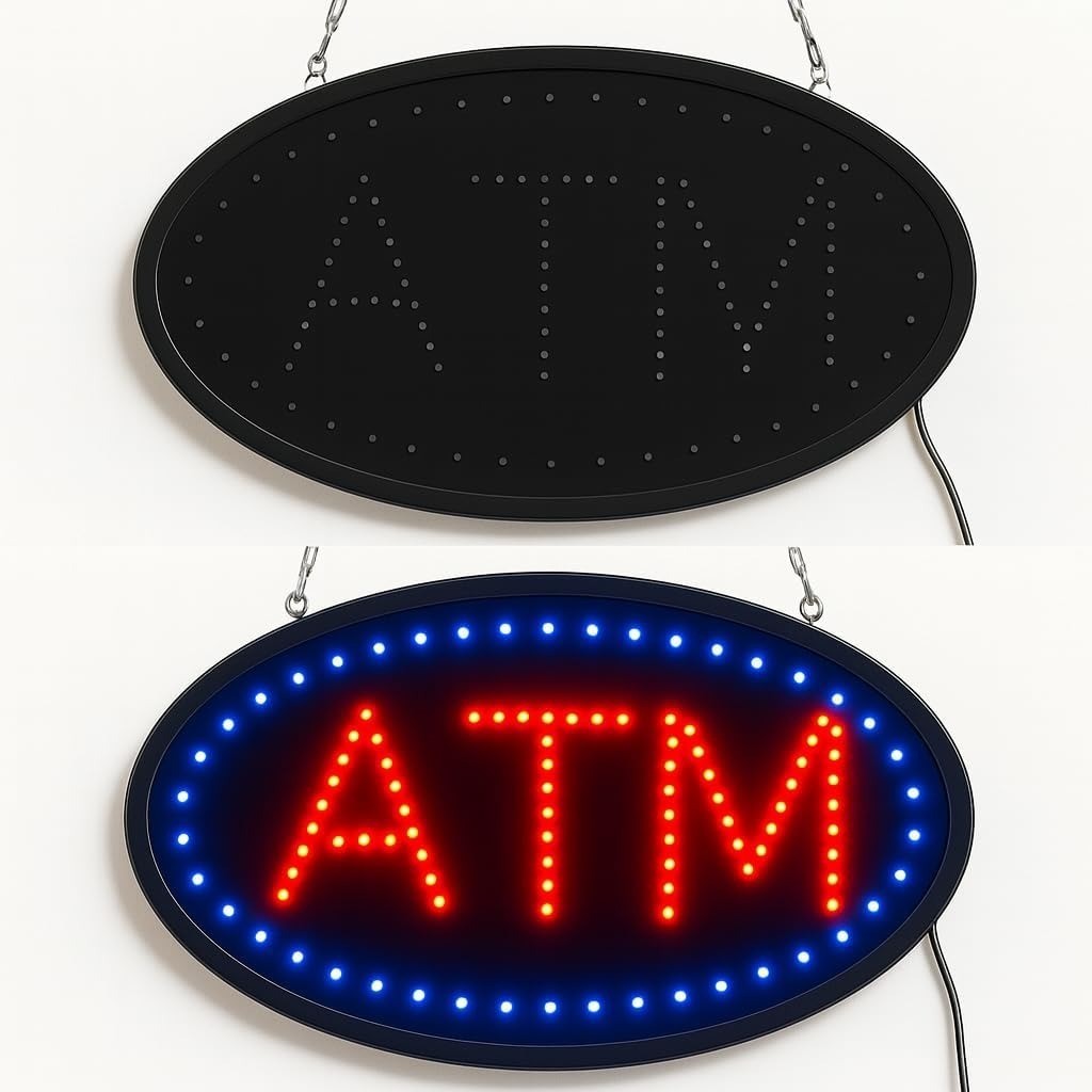 Ultra Bright ATM LED Sign, Energy Efficient Window Display Light, 19x10 S86