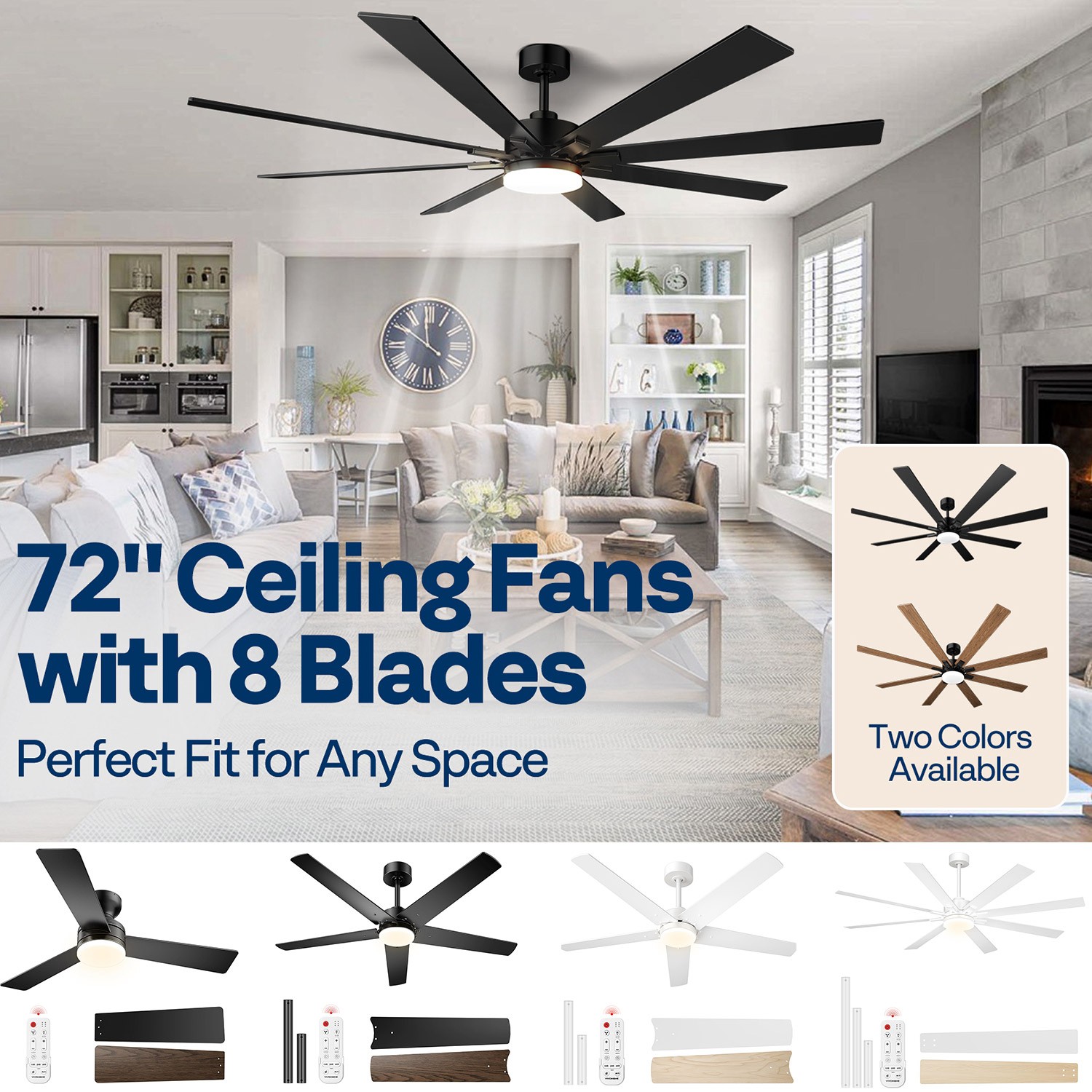 Ceiling Fan with Light 42" 52" 72" & Remote 6 Speed Quite DC Motor Dimmable 3CCT