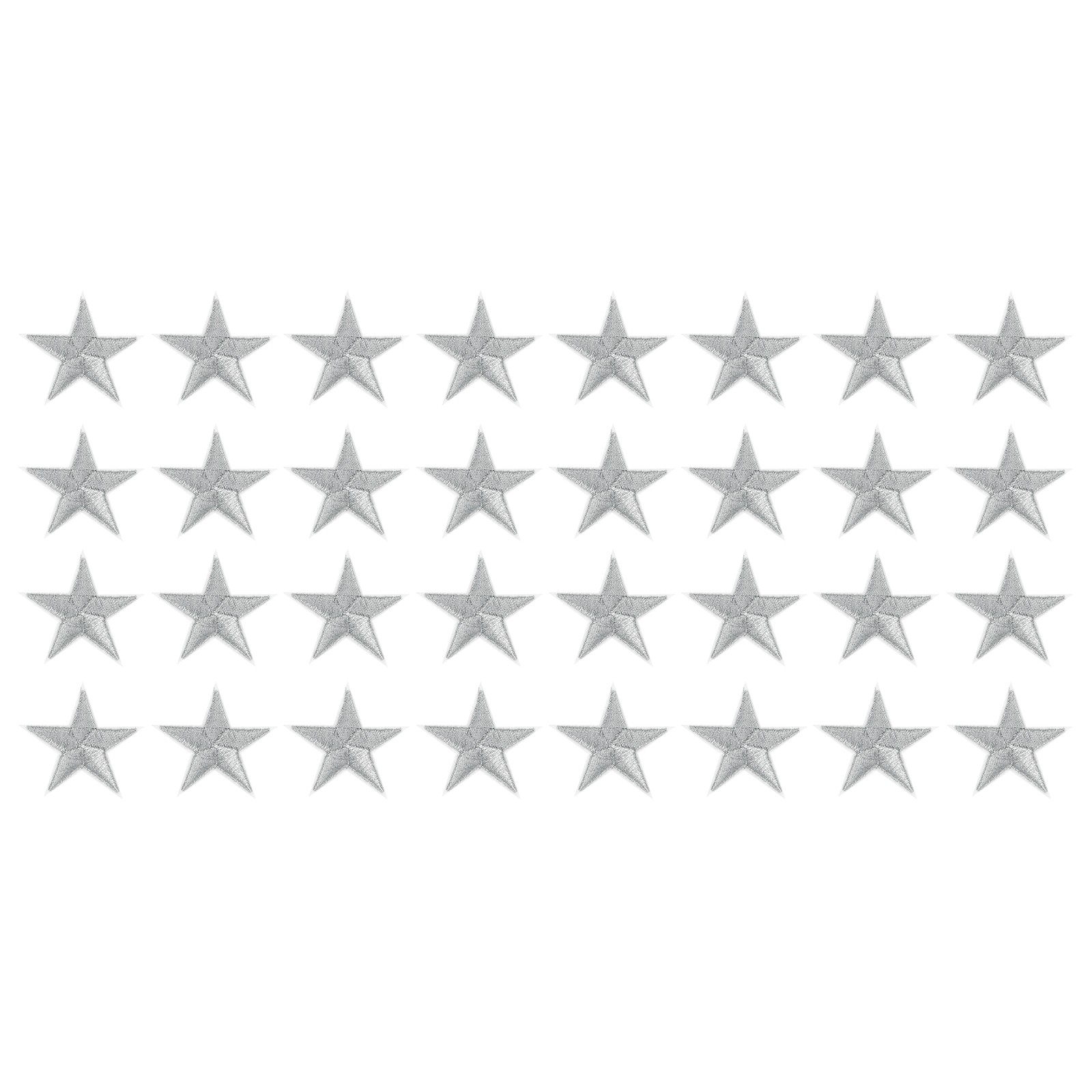 32Pcs Iron on Star Patches Sew on Star Embroidered Patches, 45mm Silver