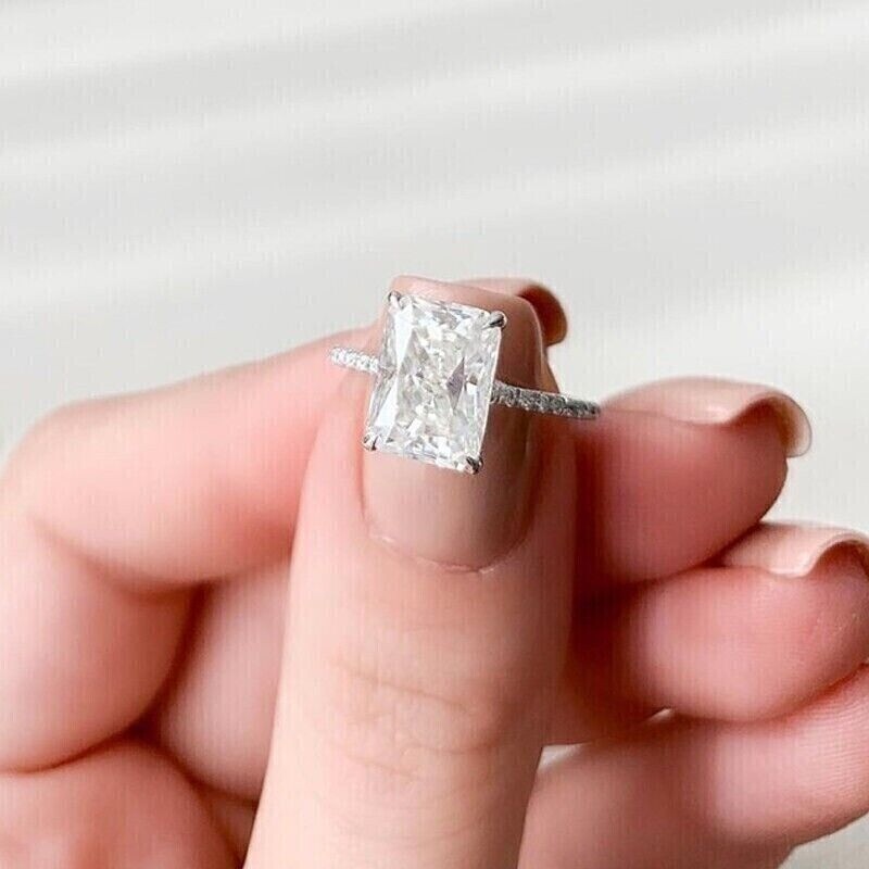 Radiant Cut 4.10Ct White Diamond Lab-Created Engagement Ring 925 Sterling Silver