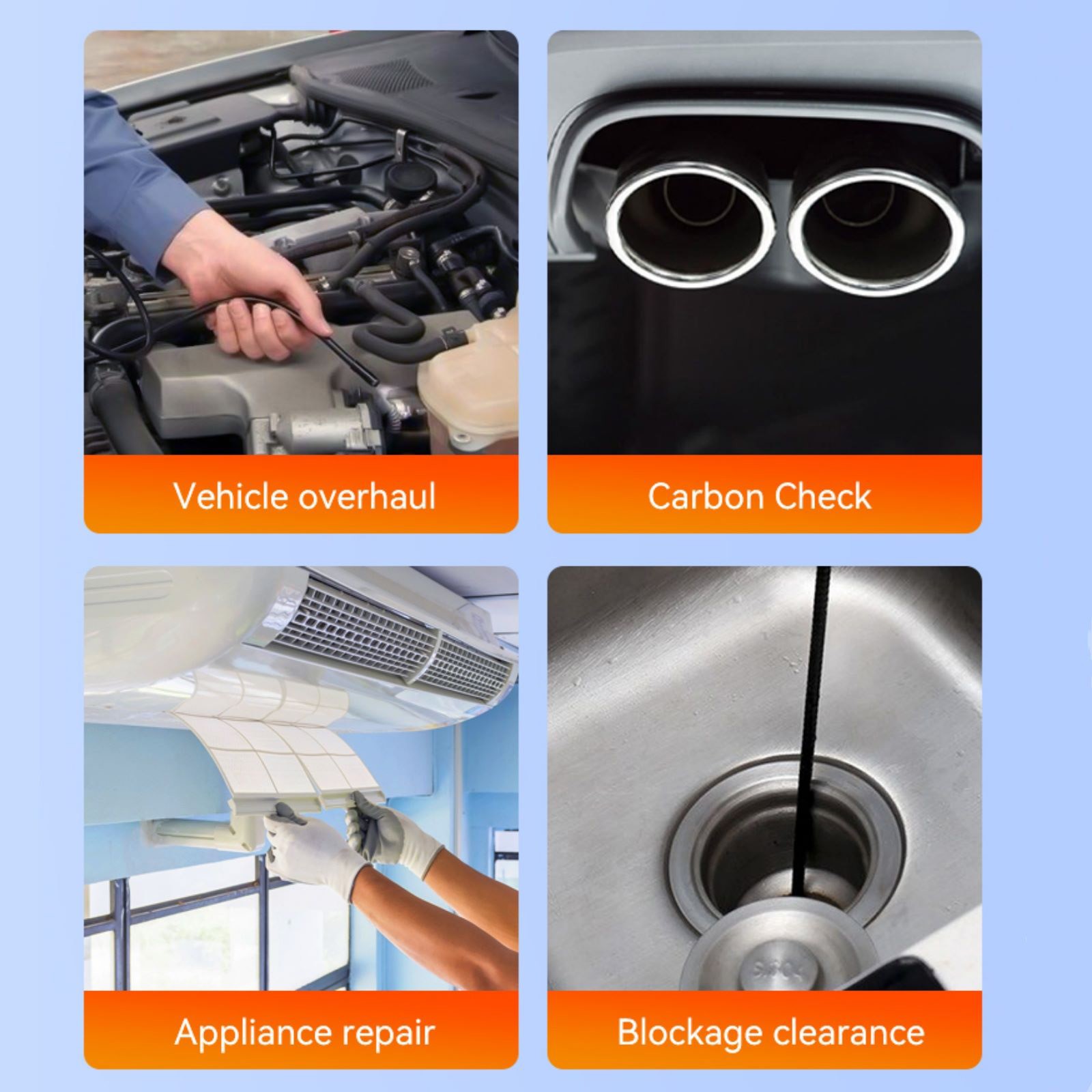 5M/16.4Ft Industrial Endoscope-1080P Resolution 4.3in Screen, IP67 Waterproof