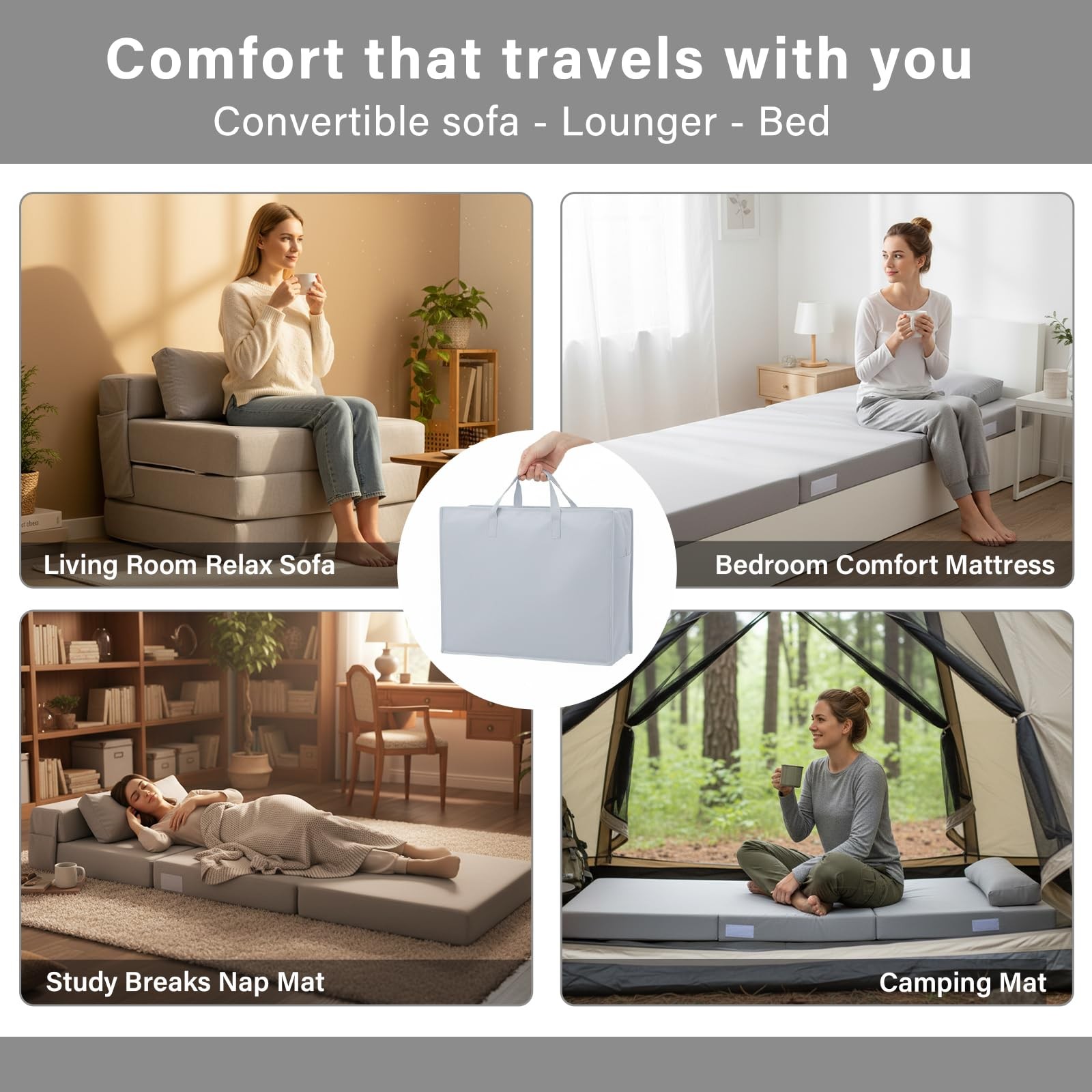 Folding Sofa Bed-Convertible Sleeper Chair with Storage Bag, Tri Foldable Mat...
