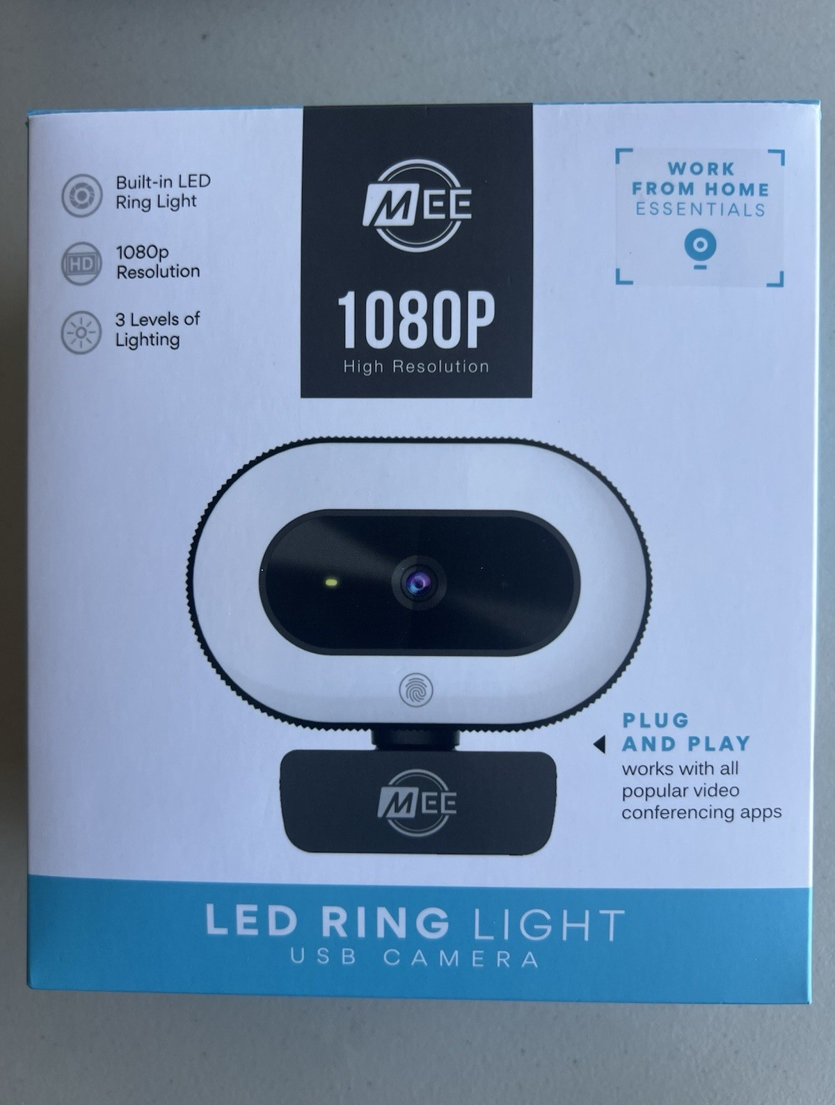 MEE 1080P 30fps USB Webcam LED Ring Light Autofocus Mic Privacy Tripod