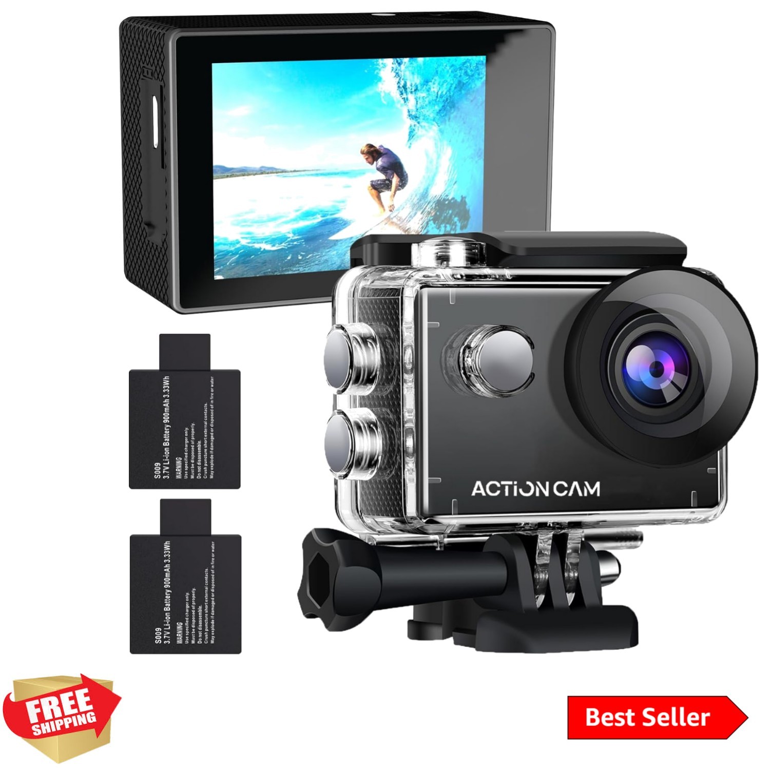 1080P Waterproof Action Camera with 131ft Depth & 2 Batteries - Adventure Ready!