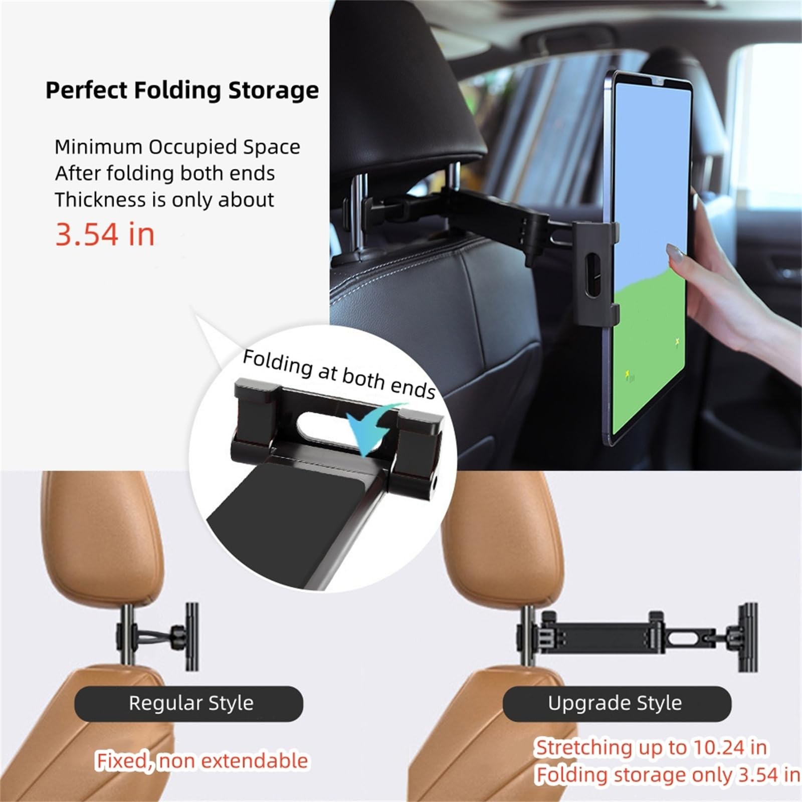 Car Headrest Tablet Holder 360° Rotating Extendable Mount for iPad iPhone