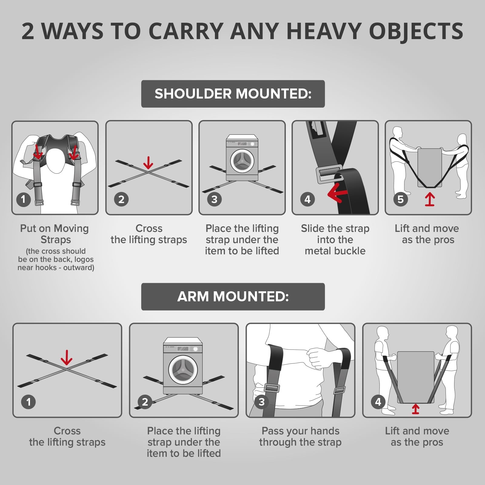 X-Protector Moving Straps - 2 Pairs - Red Lifting for 2 Standard,