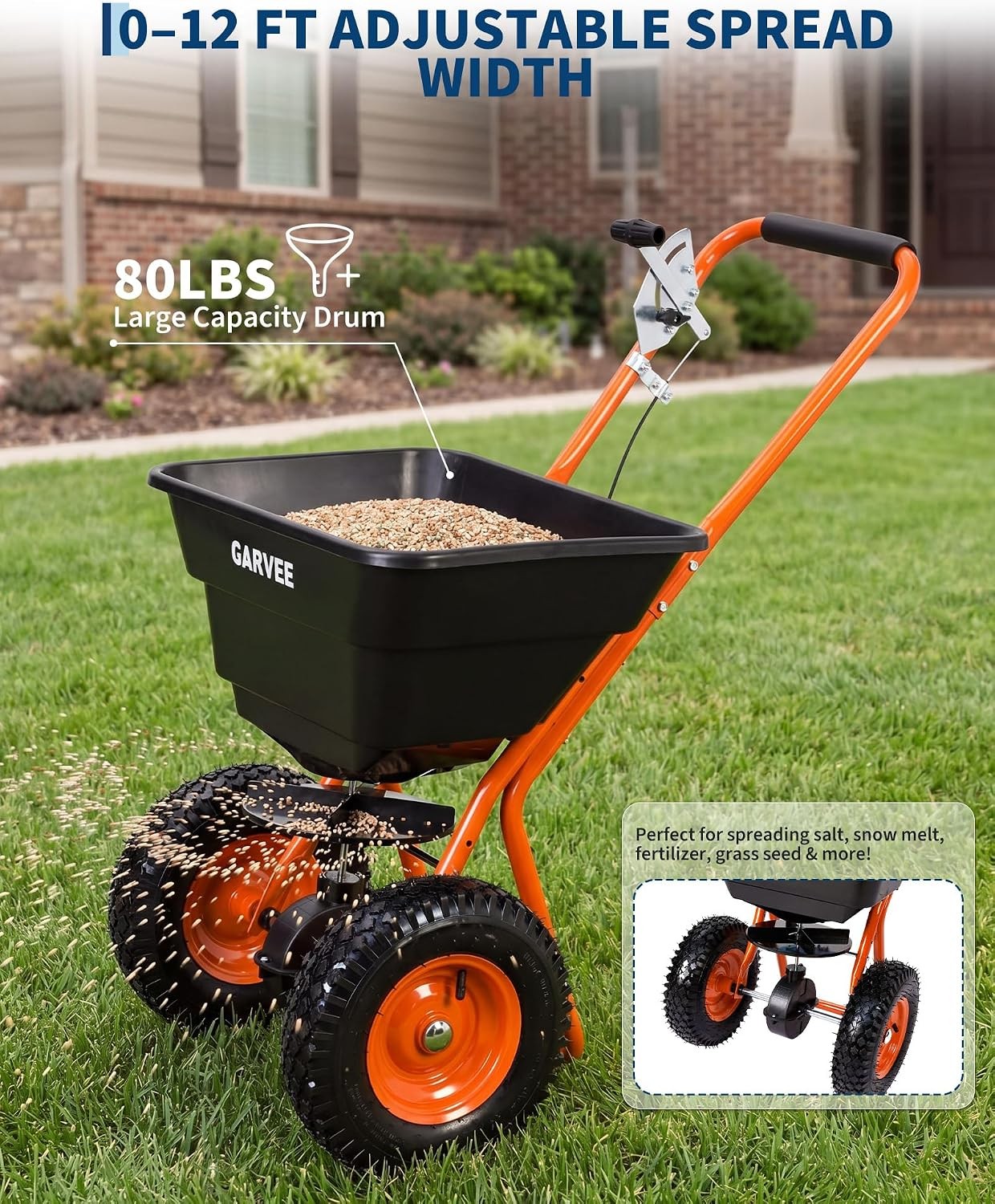 80 lbs Load 12FT Push Walk Behind Broadcast Spreader Fertilizer Seed Spreading