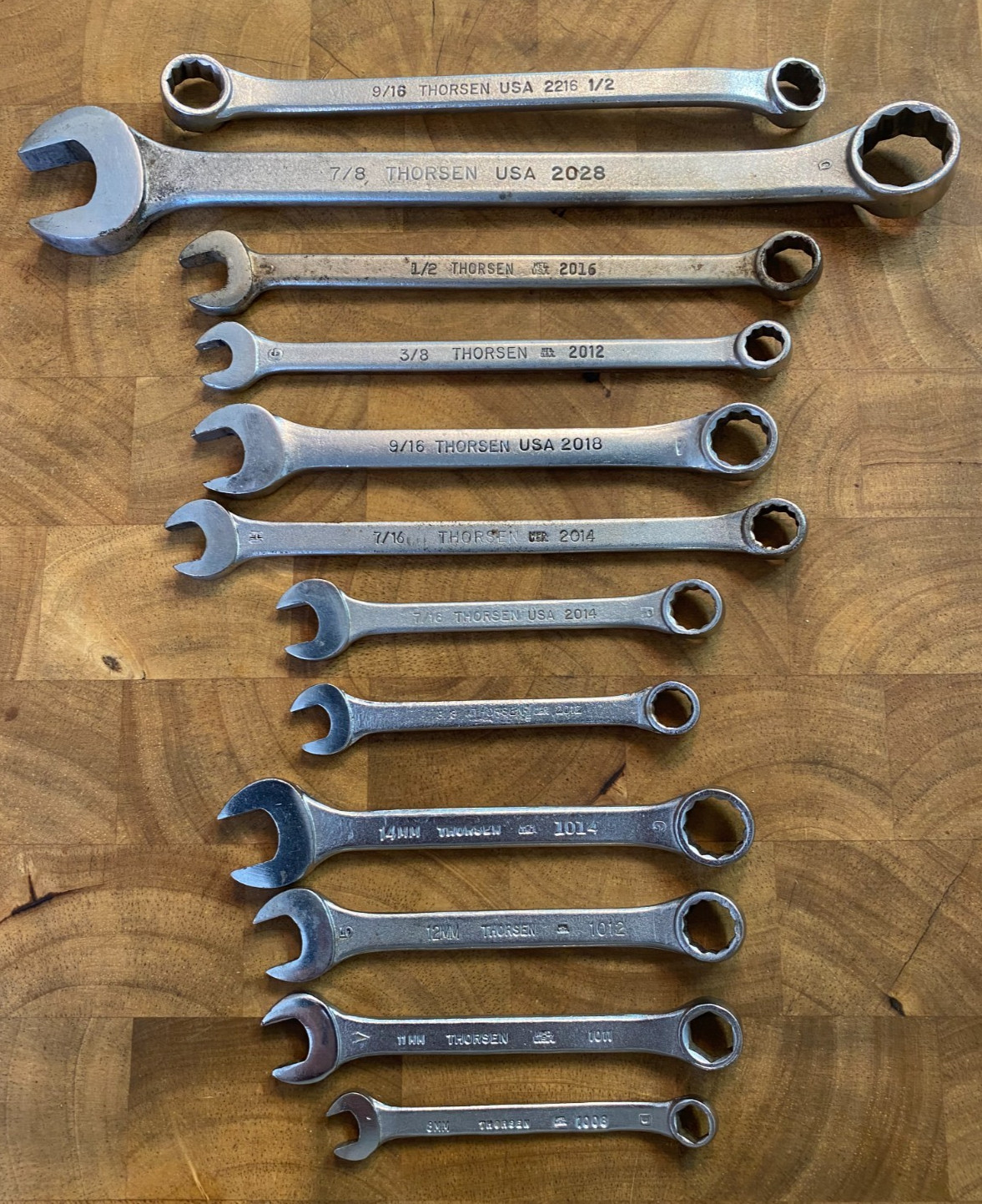 Vintage Thorsen USA Wrench Lot of 12, SAE and Metric, Good Condition