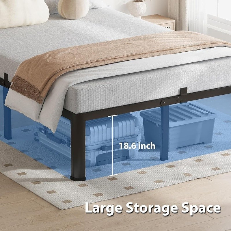 Durable Metal Bed Frame Sturdy Platform W/ Noise-Free Design Under Bed Storage