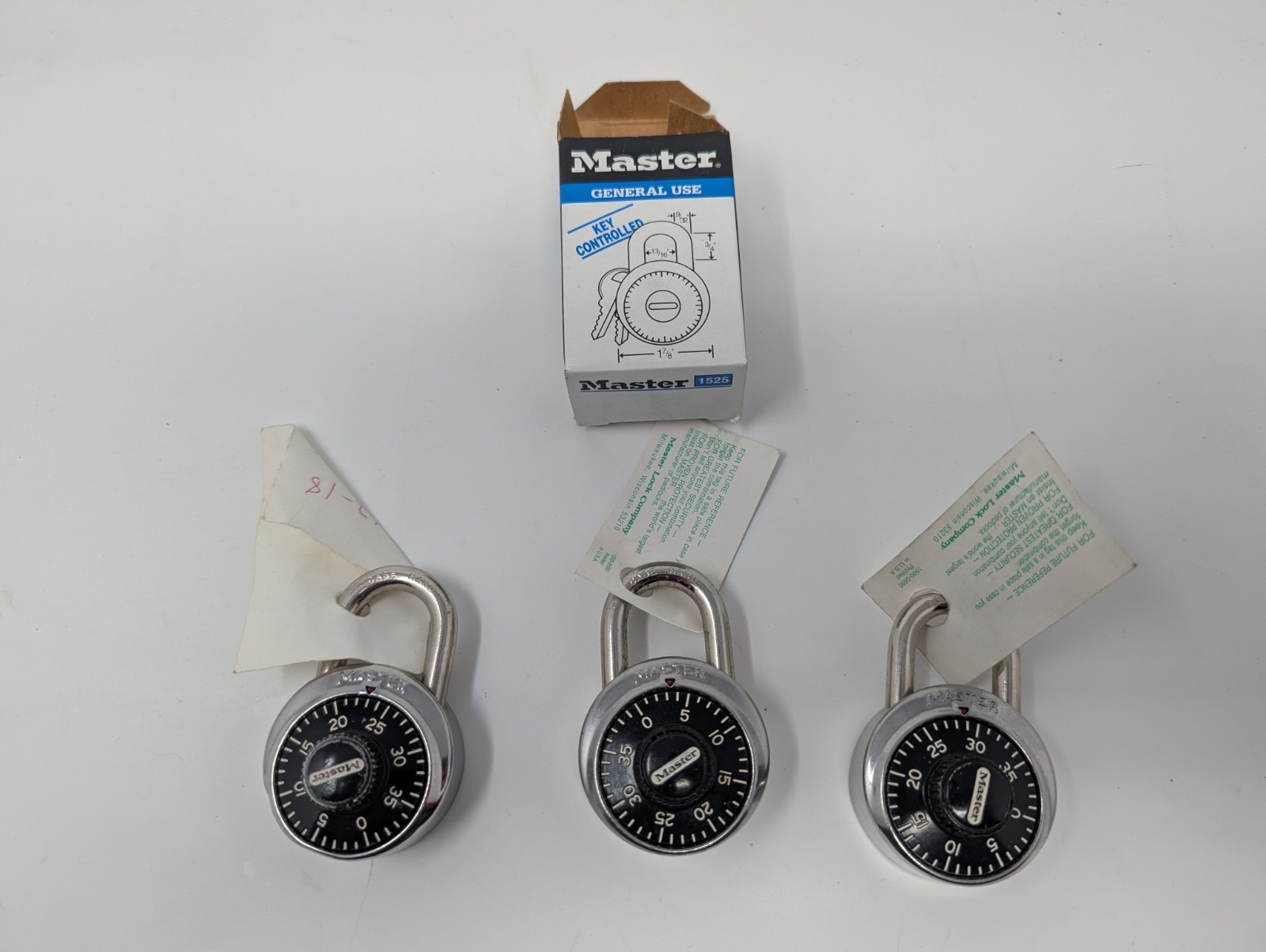 Lot of (3) Master Lock 1525 Preset Combination Padlock 1-7/8" Black Dial