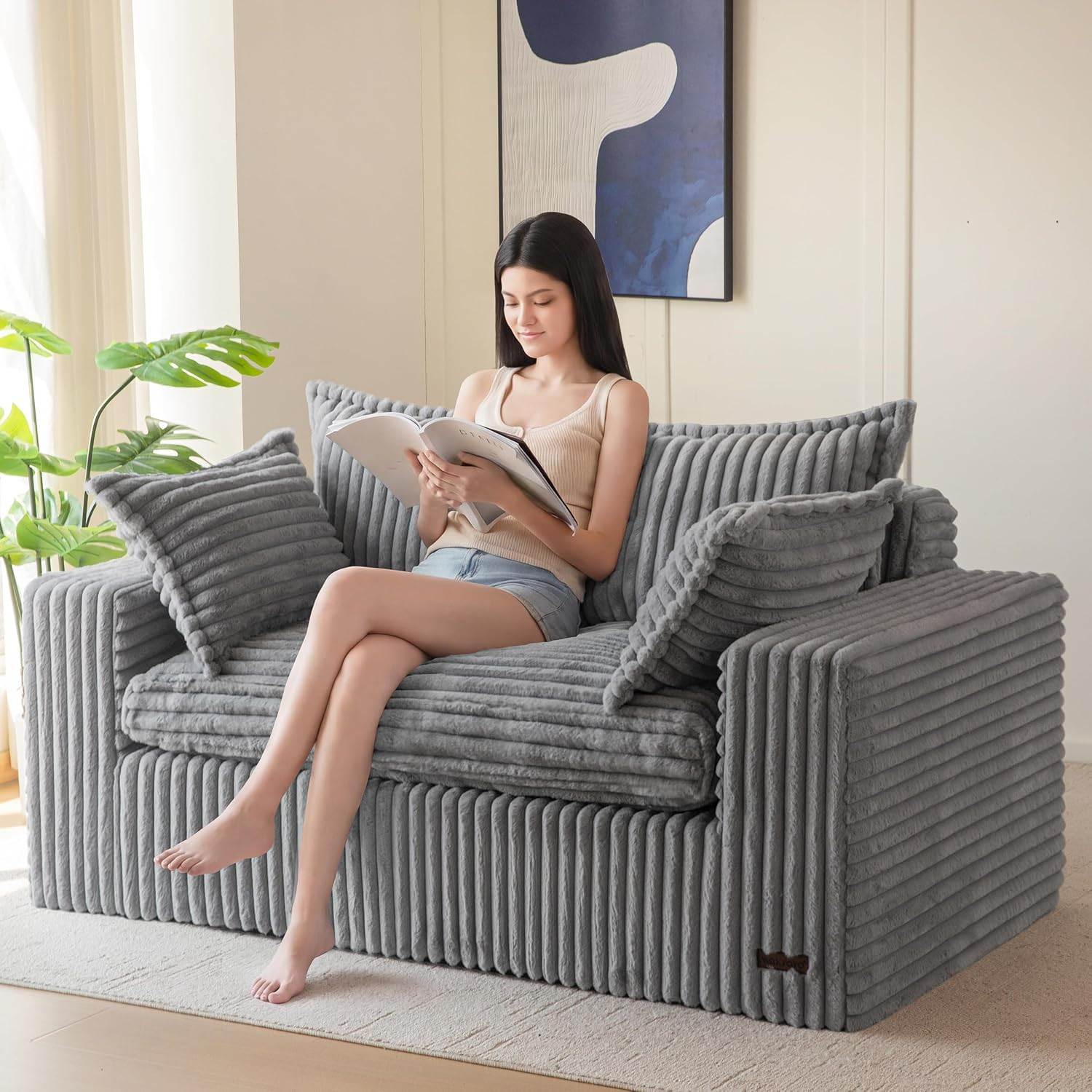 Boneless Loveseat 59" in Dark Grey - No Assembly, Deep Seating for Two