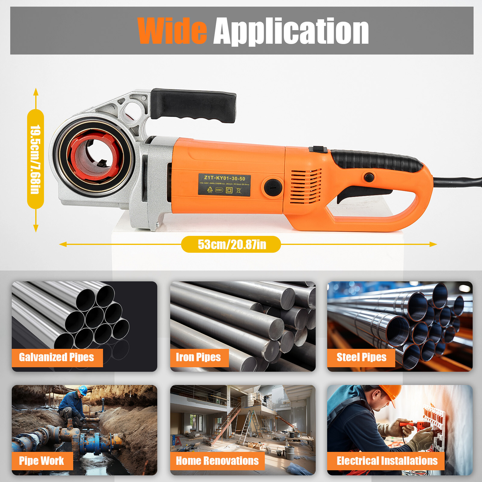 Compact Electric Pipe Threading Machine with 6 Dies, 2300W Power