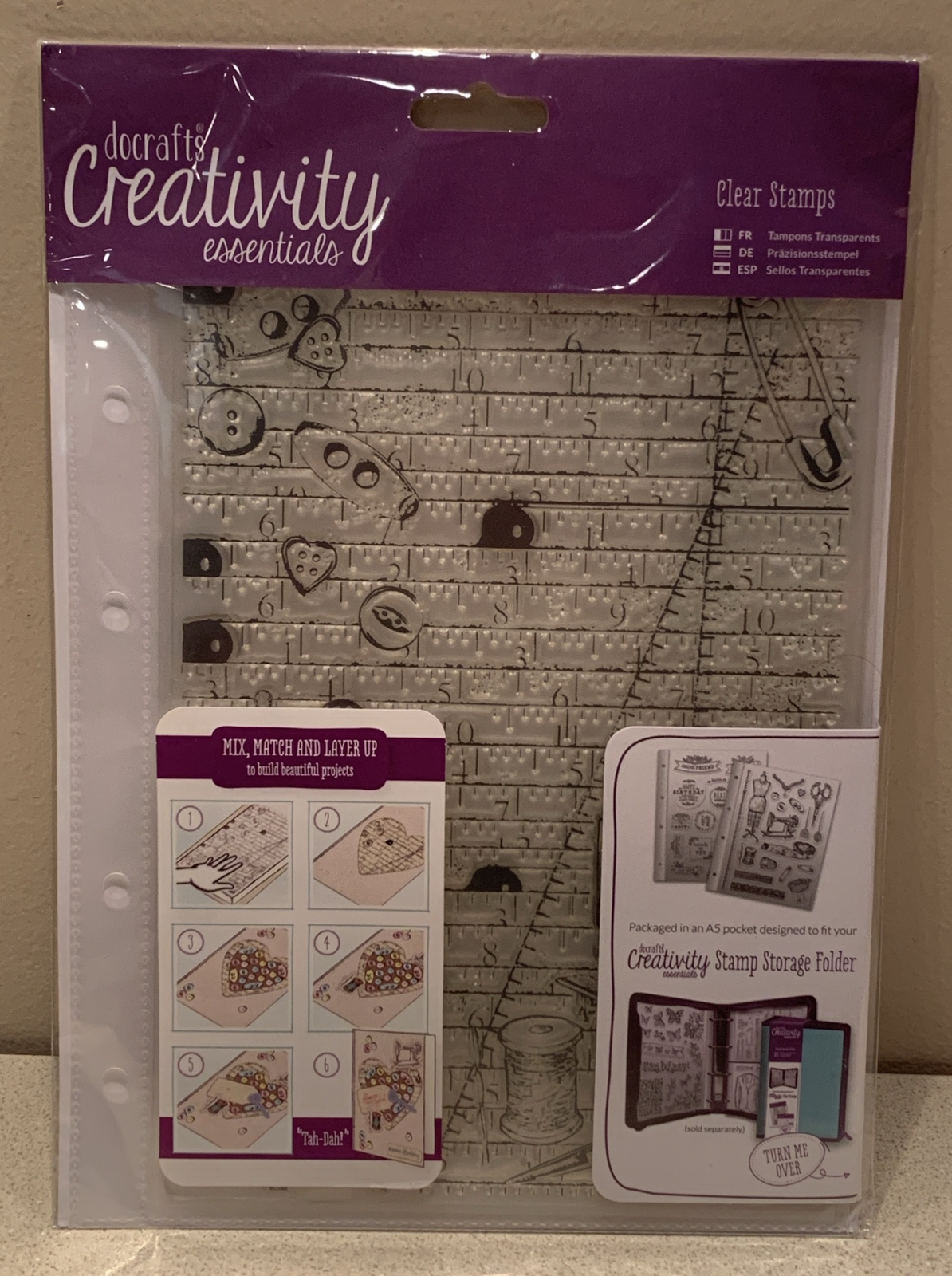 DoCrafts Creativity Essentials Haberdashery Background A5 Clear Stamp.  NEW