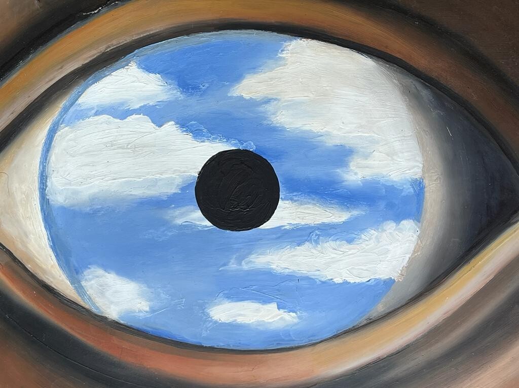 René Magritte (Handmade) Oil Drawing On old Paper Signed & Stamped